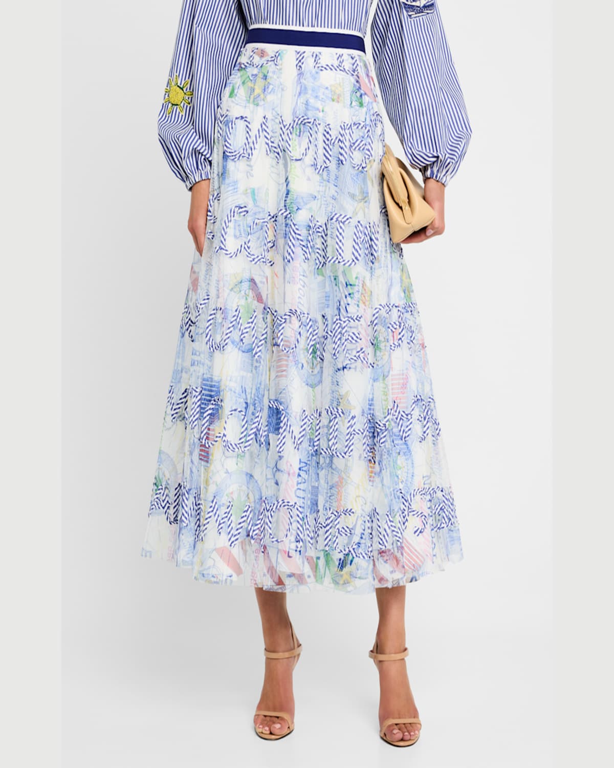 MAISON COMMON SCRIPT-EMBROIDERED NAUTICAL TULLE MIDI SKIRT 
