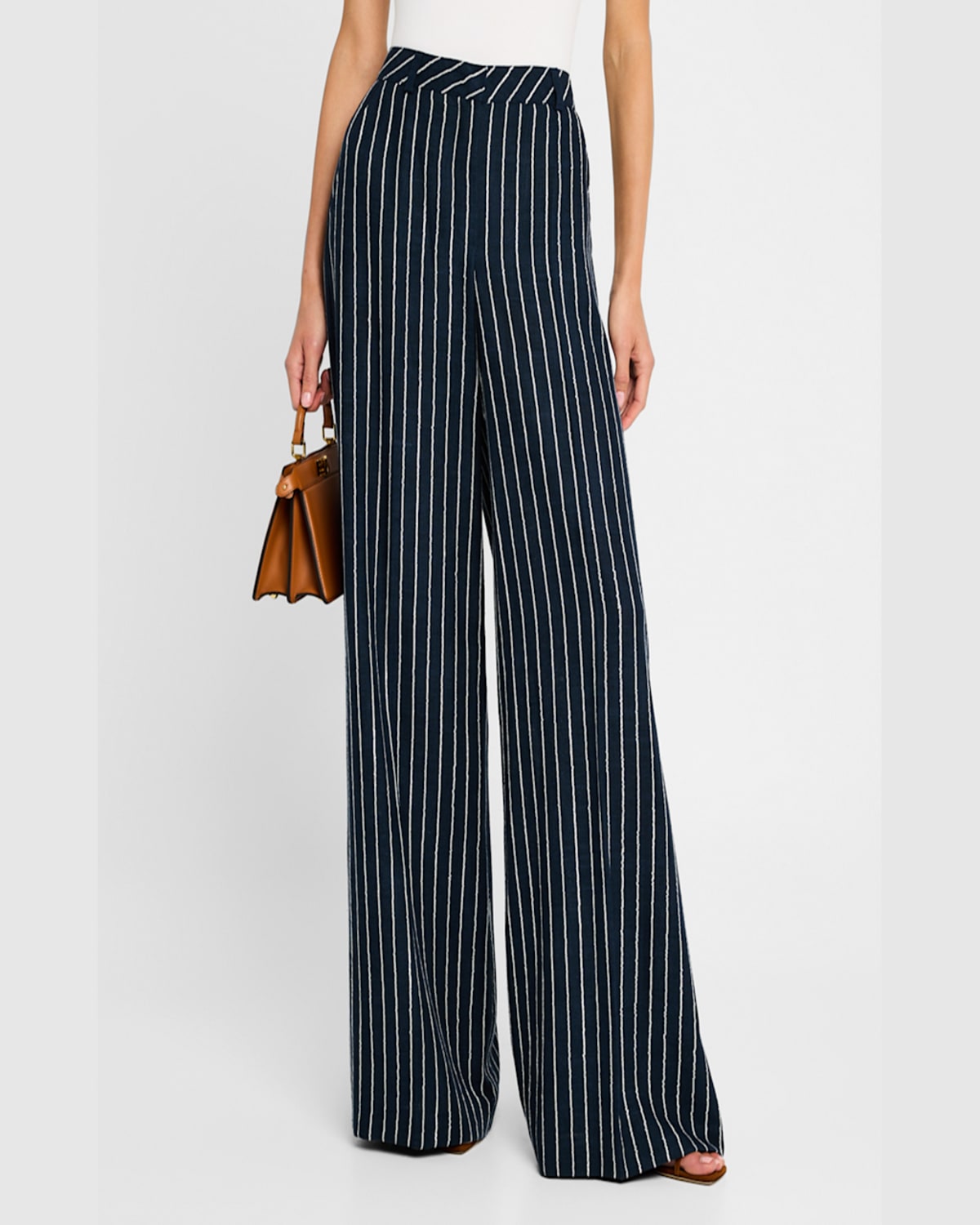MAISON COMMON CHAIN PINSTRIPE FULL-LEG PANTS 