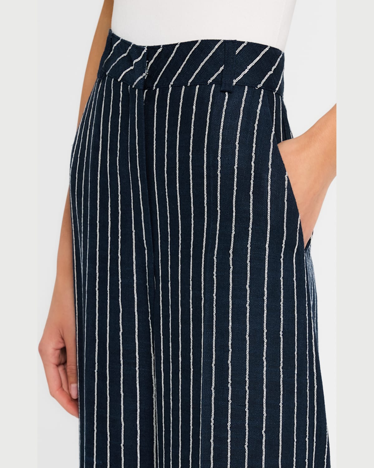 MAISON COMMON CHAIN PINSTRIPE FULL-LEG PANTS 