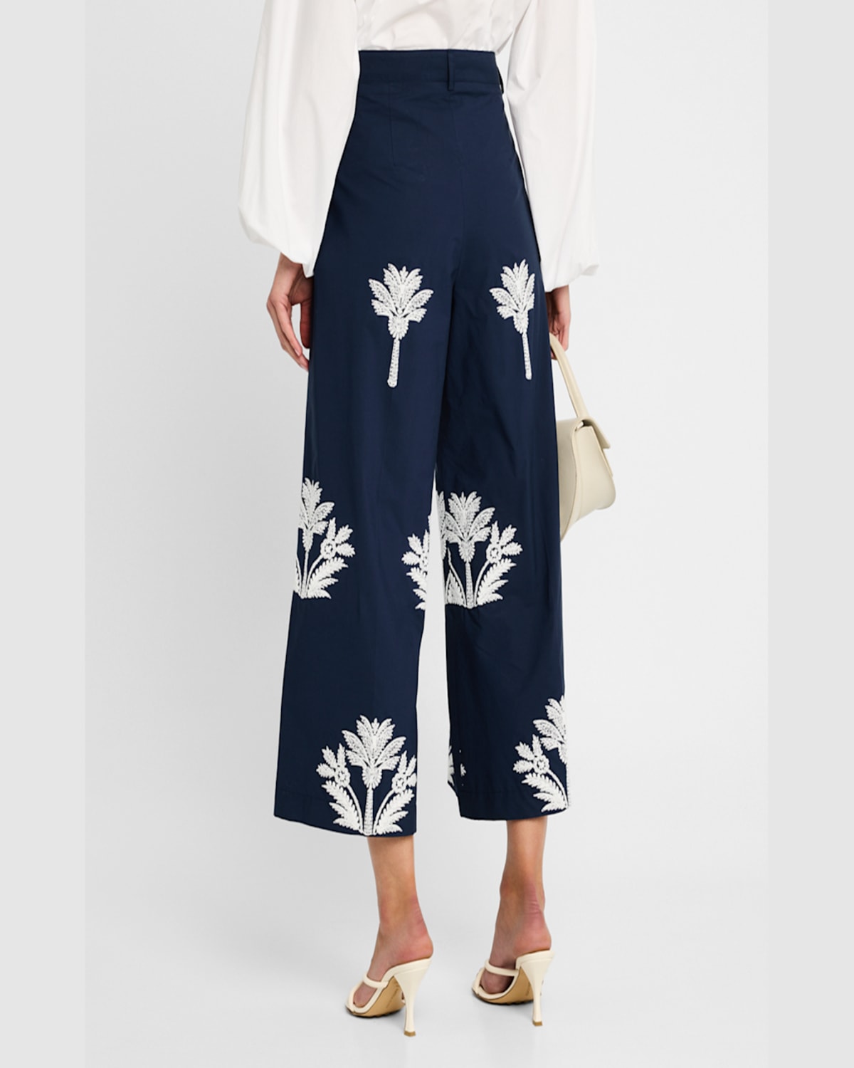 MAISON COMMON PALM-EMBROIDERED COTTON WIDE-LEG CROP PANTS 