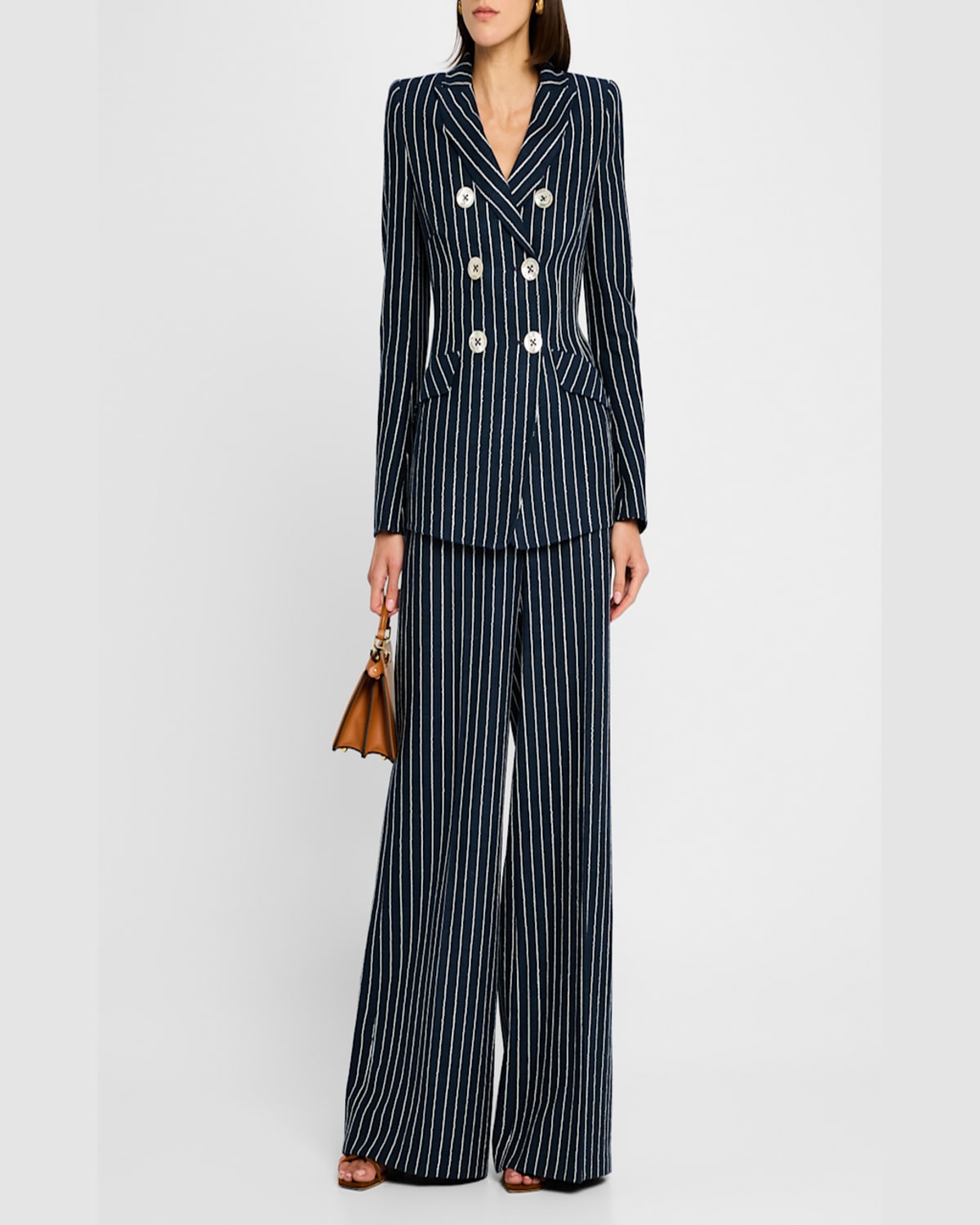 MAISON COMMON CHAIN PINSTRIPED LINEN-BLEND DOUBLE-BREASTED JACKET 