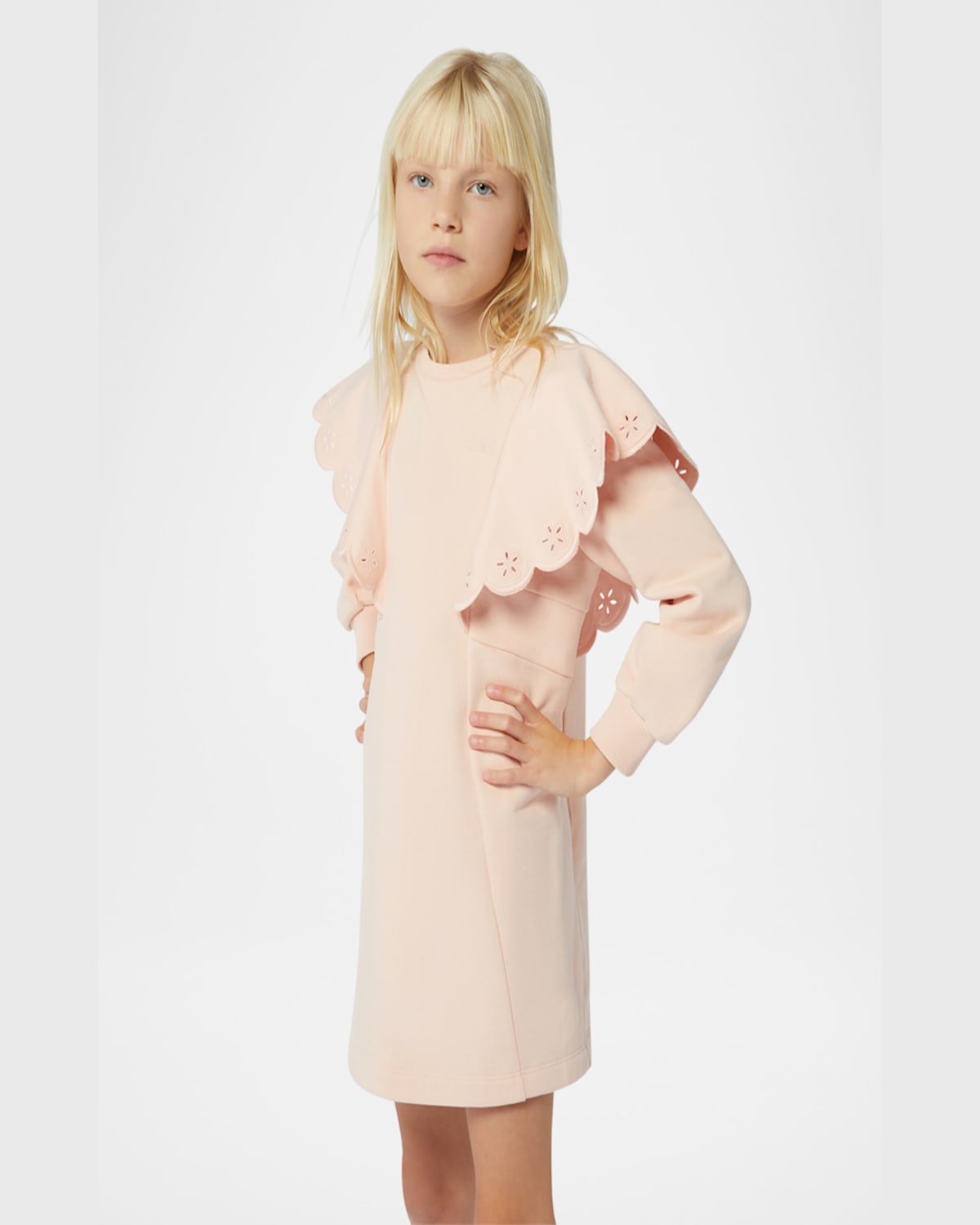 Chloé Girl's Scalloped Embroidered Dress In Pink  Washed Pink