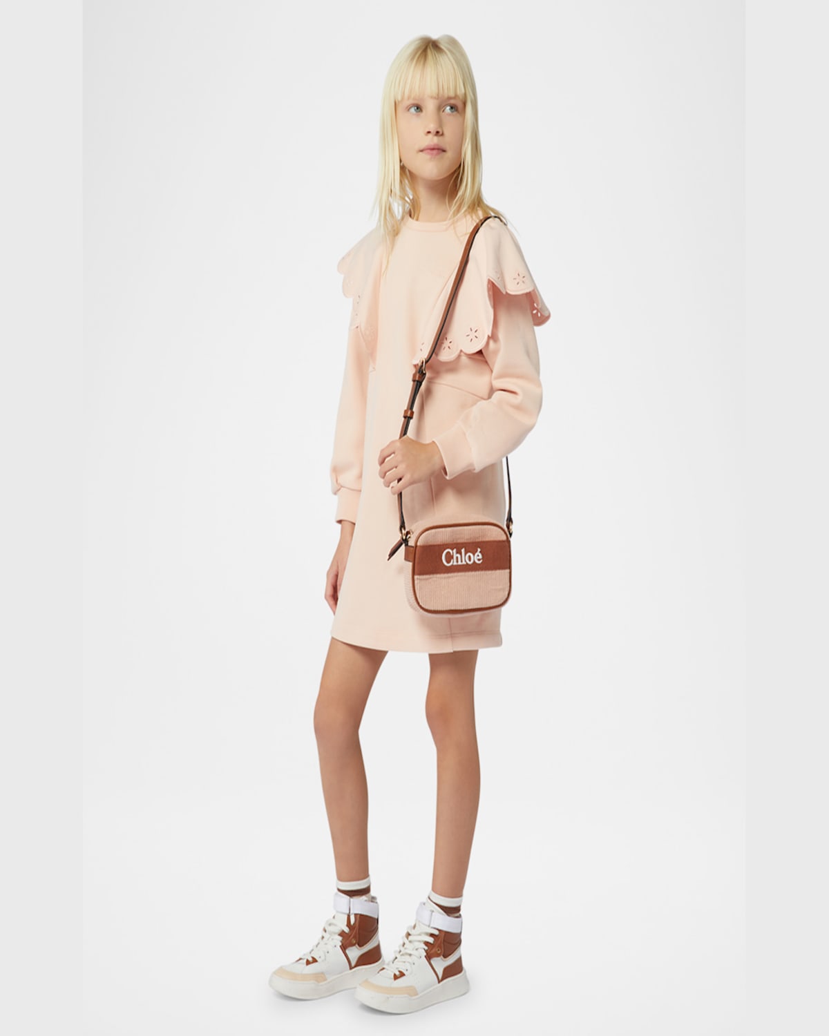 Chloé Girl's Scalloped Embroidered Dress In Pink  Washed Pink