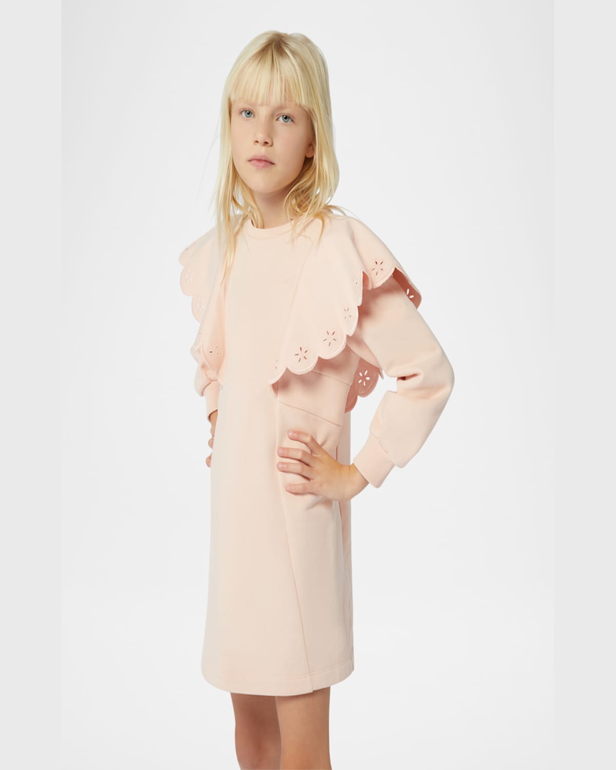 Chloé Girl's Scalloped Embroidered Dress In Pink  Washed Pink