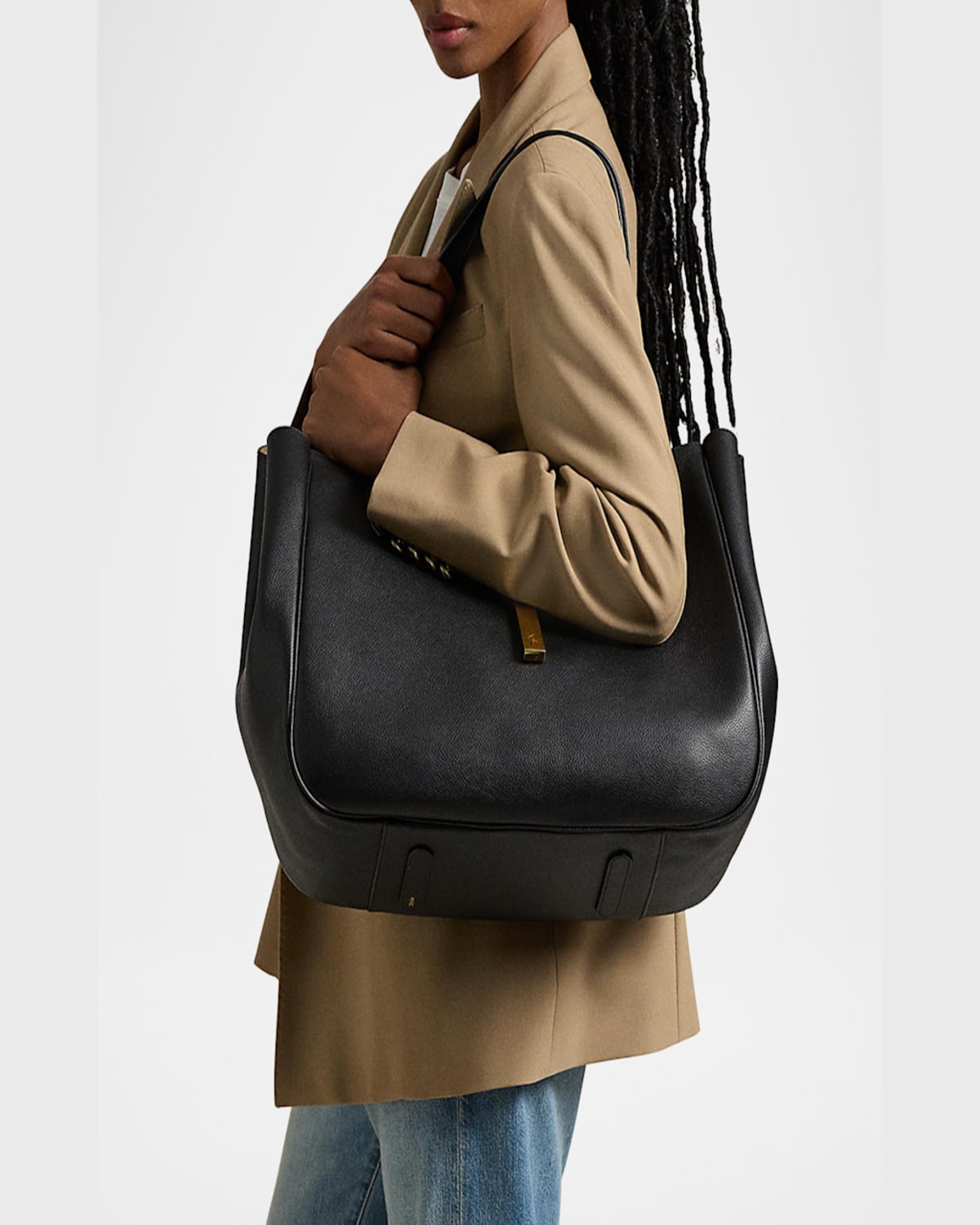 Polo Ralph Lauren Medium Grain Leather Tote Bag In Black
