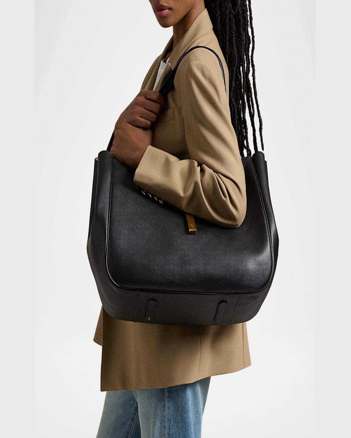 Polo Ralph Lauren Medium Grain Leather Tote Bag In Black
