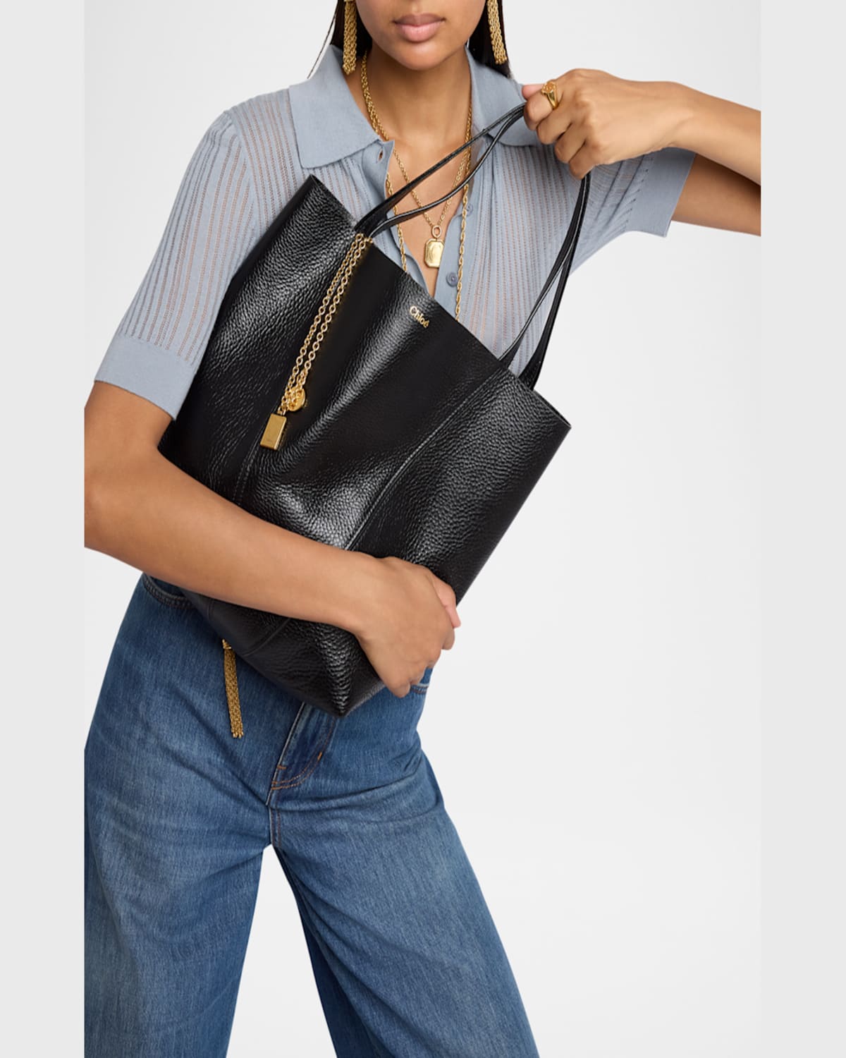 Chloé Spin Medium Tote Bag In Leather In Boyish Brown