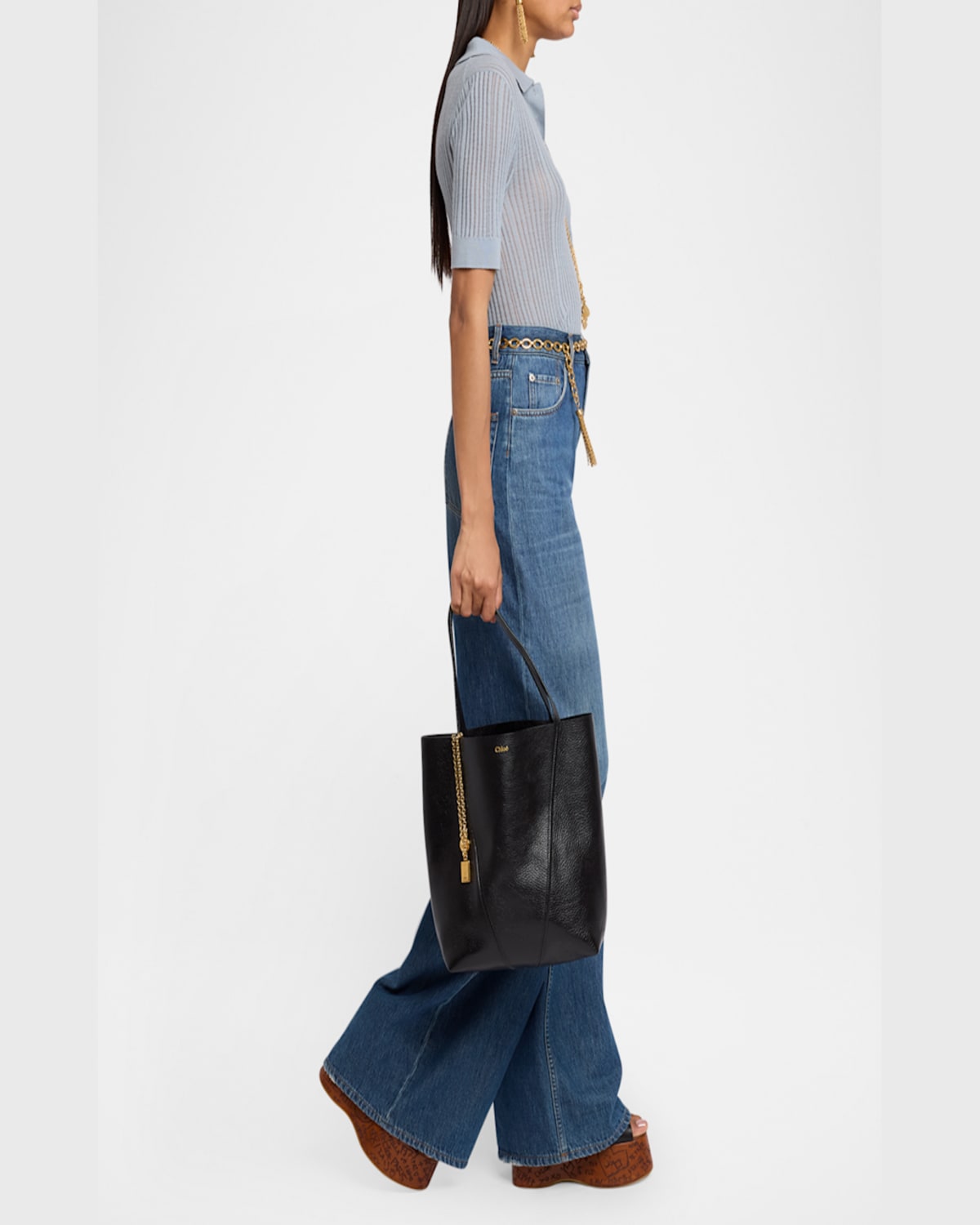 Chloé Spin Medium Tote Bag In Leather In Boyish Brown