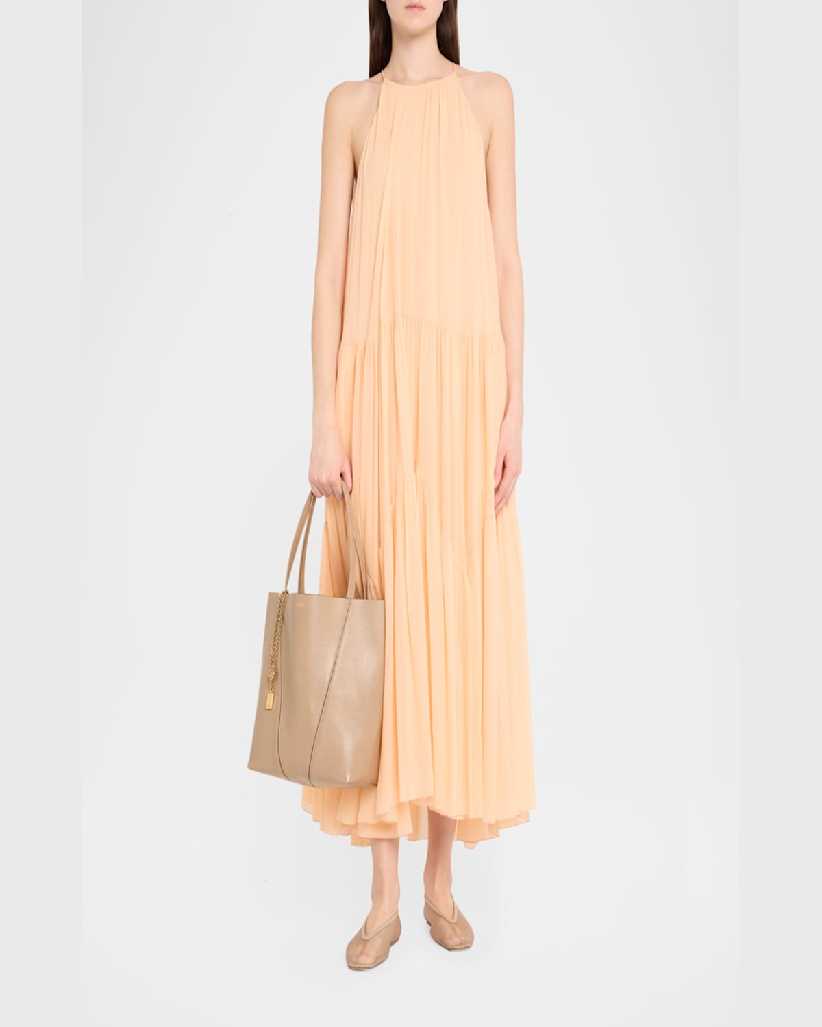 Chloé Spin Medium Tote Bag In Leather In Boyish Brown