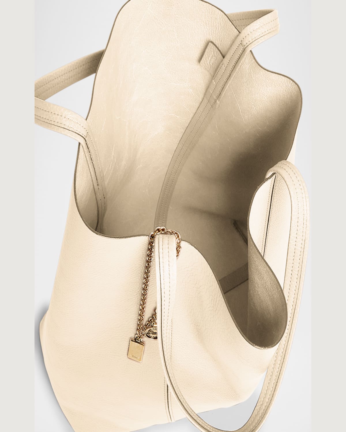 Chloé Spin Medium Tote Bag In Leather In Sweet Beige