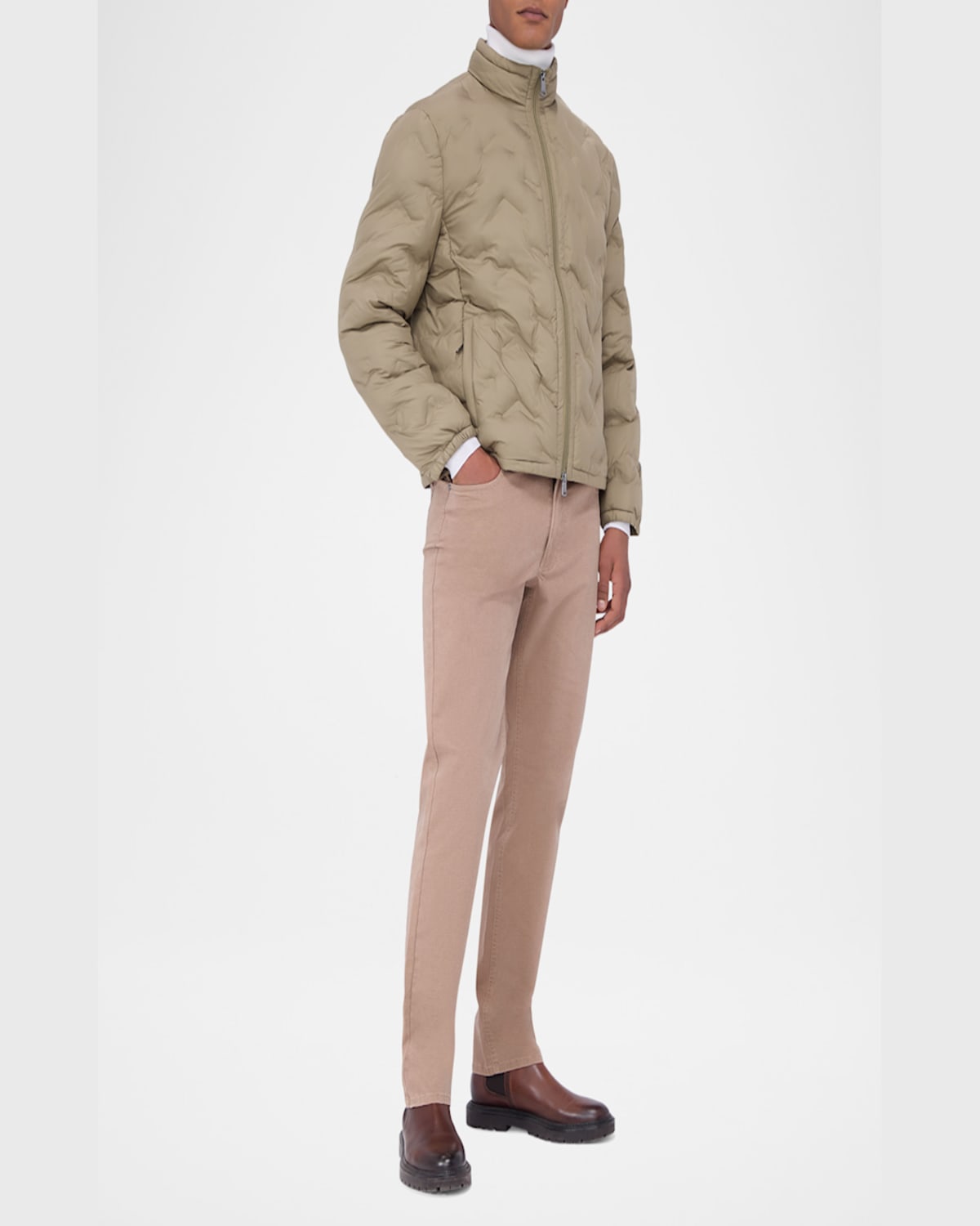 Bugatchi Water Repellent Bomber Jacket In Khaki