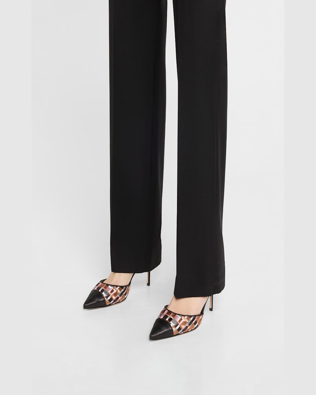 MANOLO BLAHNIK MULTI WOVEN CAP-TOE SLINGBACK PUMPS 