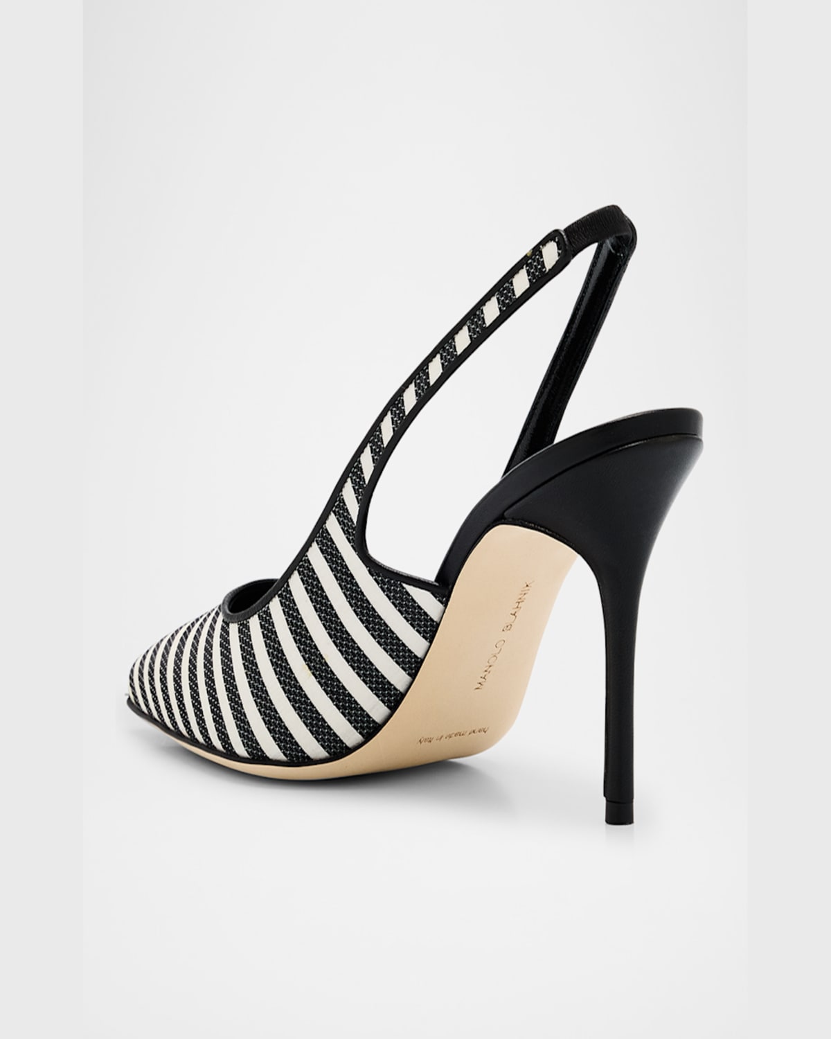 Manolo Blahnik Bicolor Cotton Slingback Pumps In Black/white