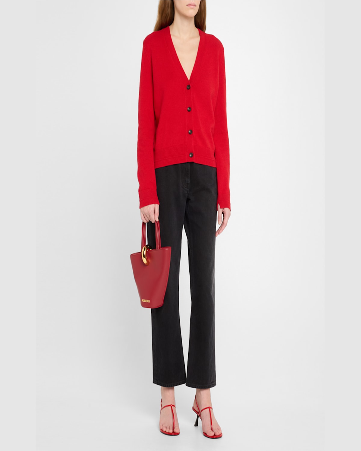 Jacquemus Le Petit Bambola Chain-link Leather Bucket Bag In Red