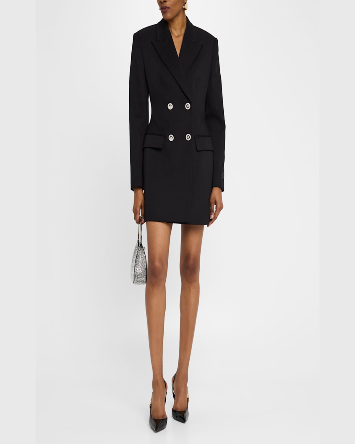 Versace Chainmail Cutout Double-breasted Evening Jacket In Black