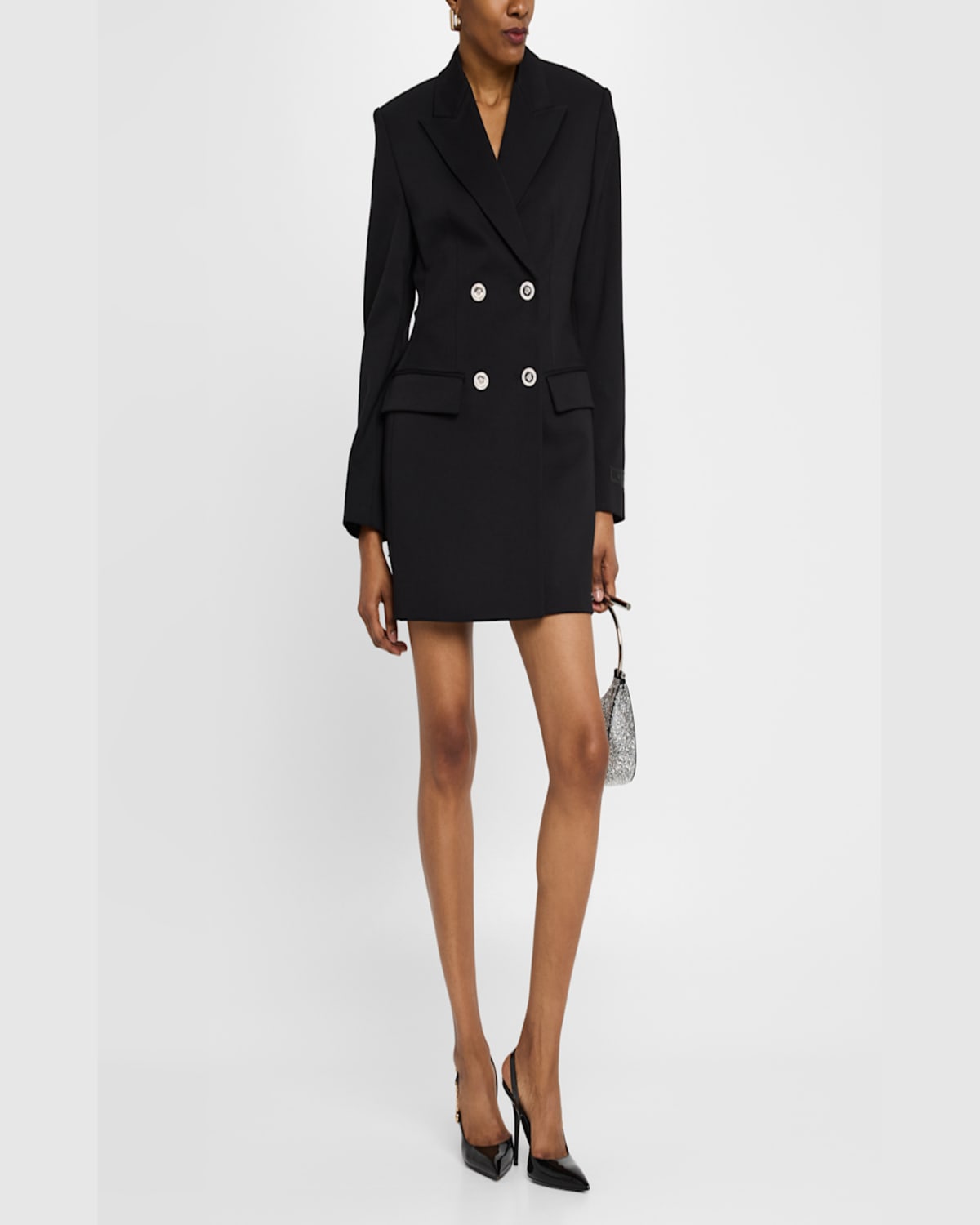 Versace Chainmail Cutout Double-breasted Evening Jacket In Black