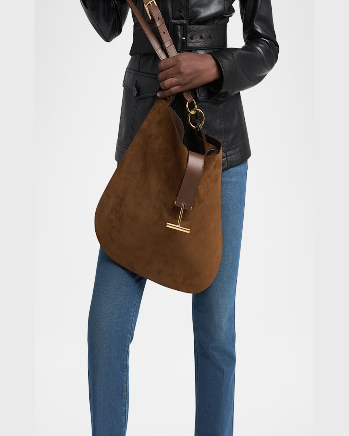 Shop Tom Ford Tara Large Crossbody Bag In Suede And Leather In Whisky