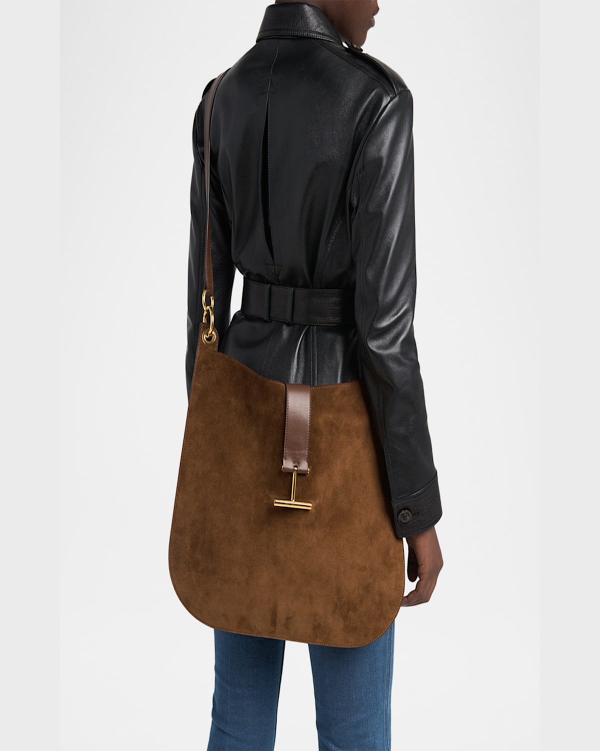 Shop Tom Ford Tara Large Crossbody Bag In Suede And Leather In Whisky