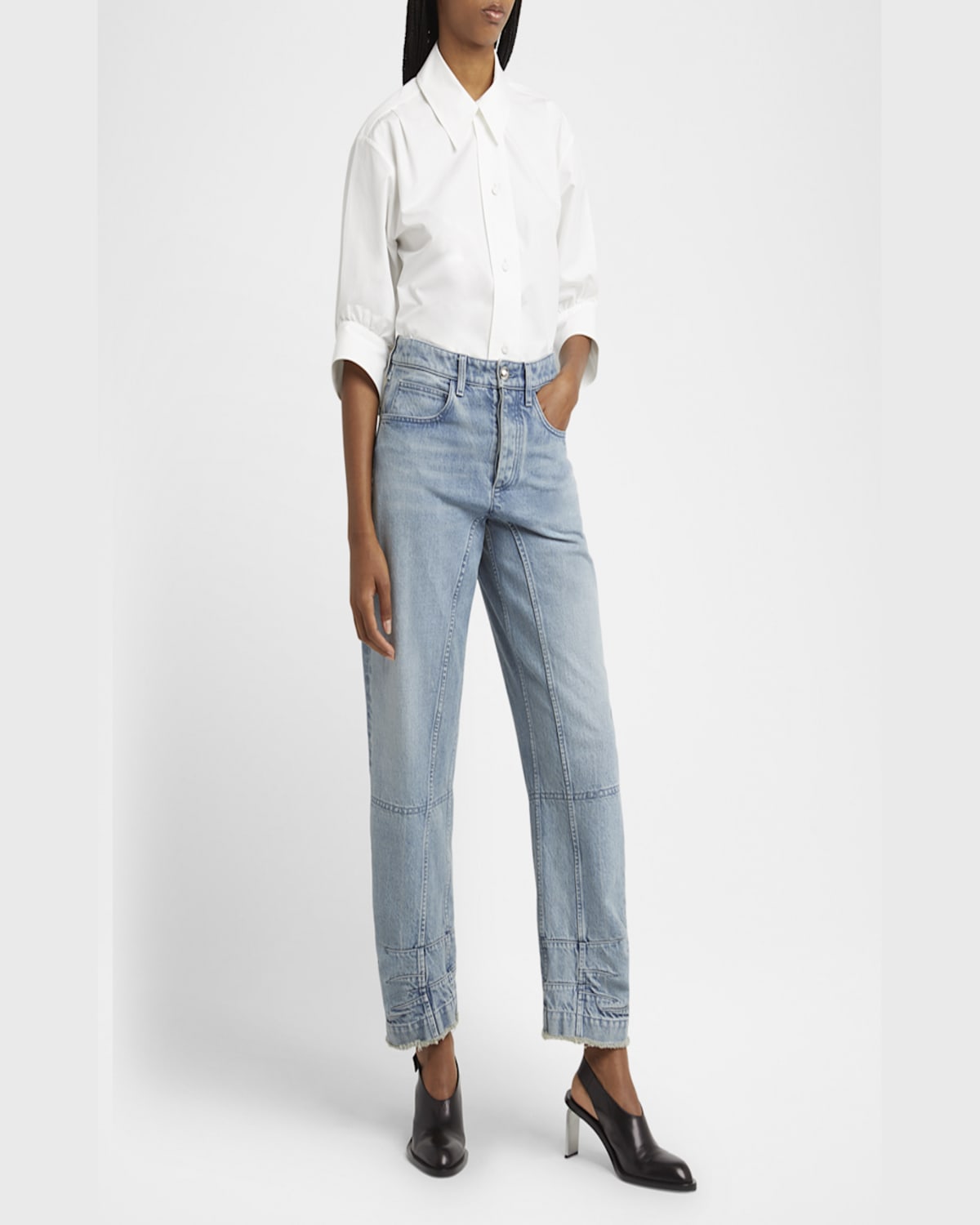Shop Jil Sander Acid-wash Denim Barrel-leg Ankle Trousers In Antartic