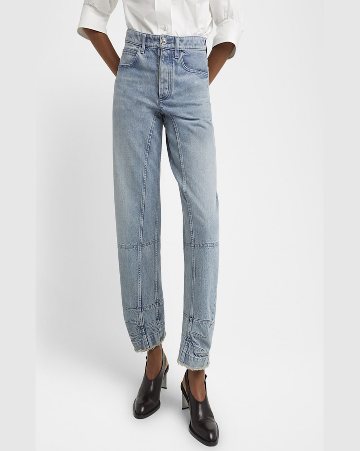 Shop Jil Sander Acid-wash Denim Barrel-leg Ankle Trousers In Antartic