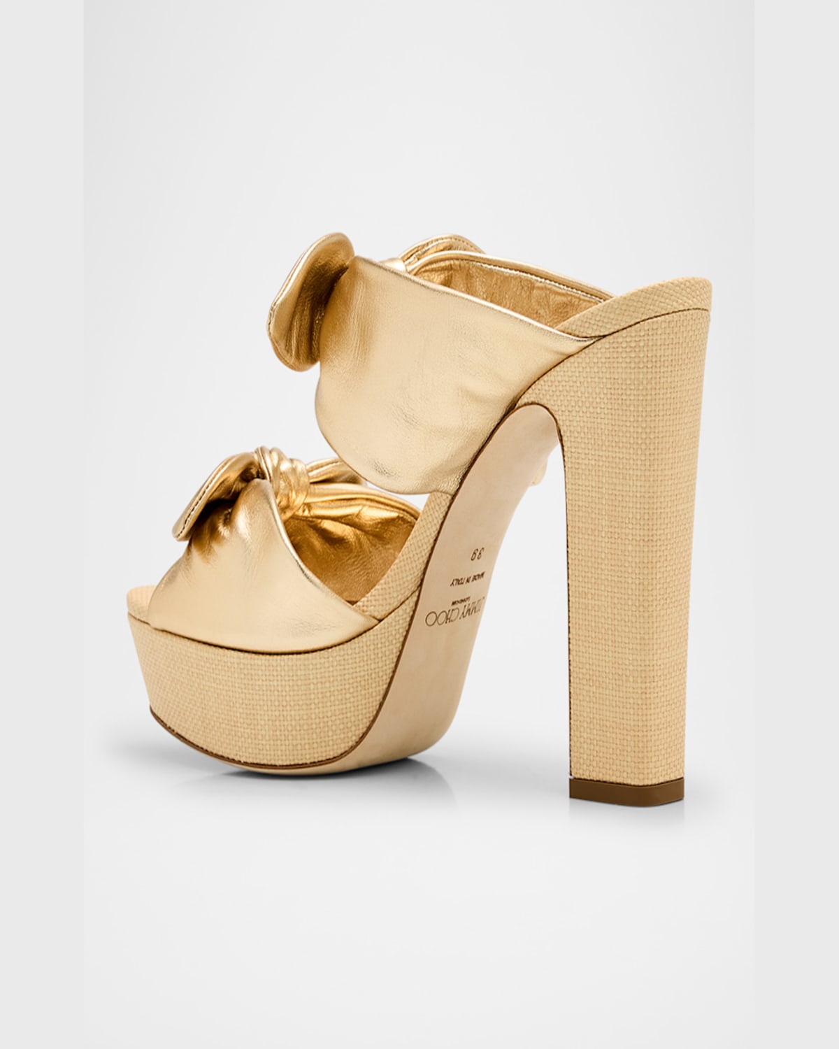 Jimmy Choo Rua 120 Raffia And Leather Platform Sandals In Metallic Gold