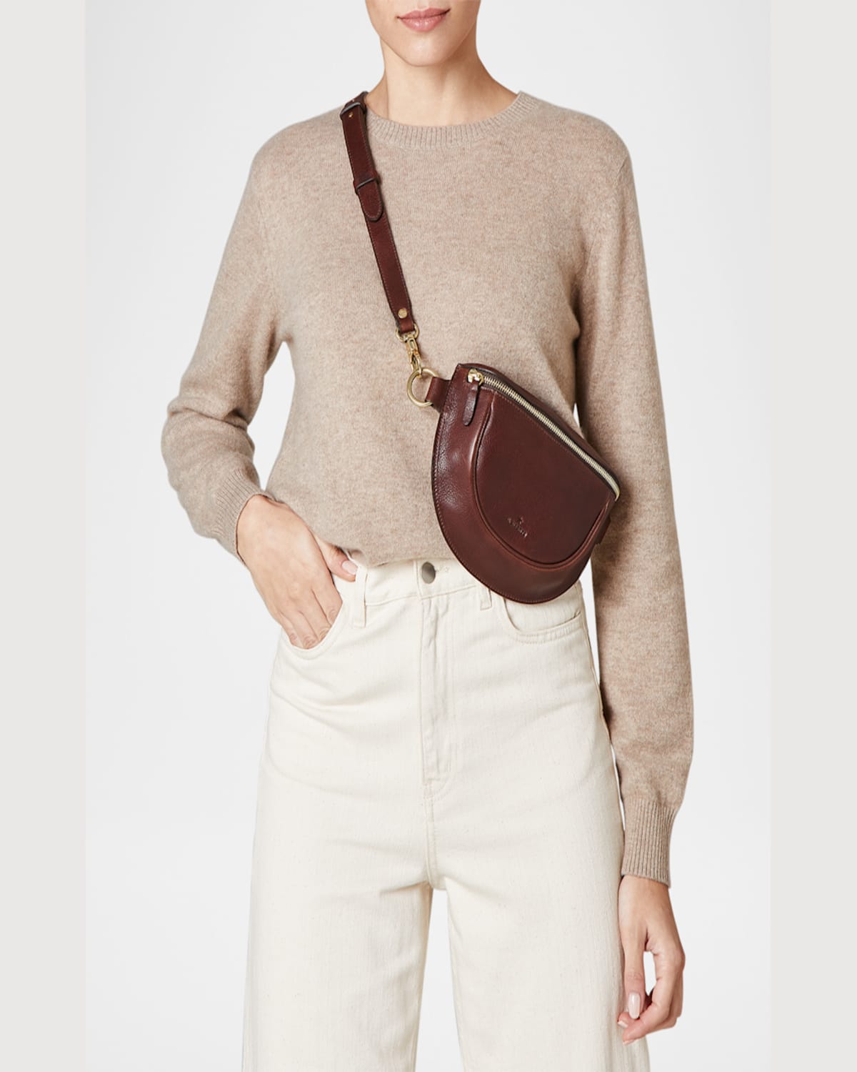 Il Bisonte Oliveta Zip Leather Belt Bag In Caffe