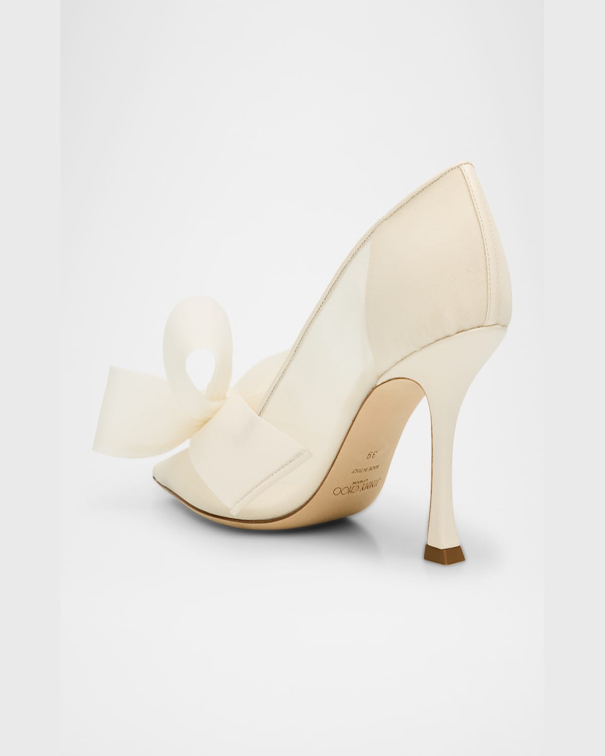 Jimmy Choo Staz Bow Mesh Pointed Pumps In Ivory