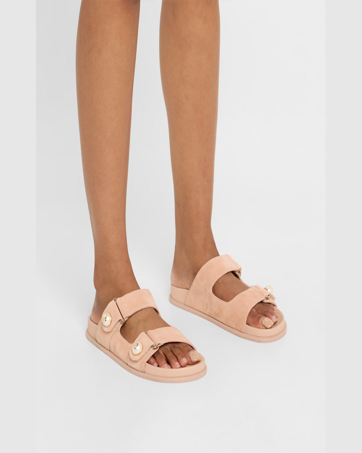 Jimmy Choo Fayence Suede Pearly Dual-strap Slide Sandals In Macaron