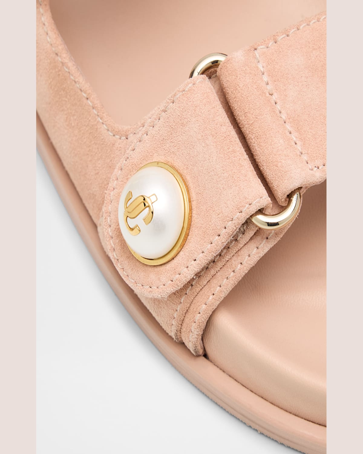 Jimmy Choo Fayence Suede Pearly Dual-strap Slide Sandals In Macaron