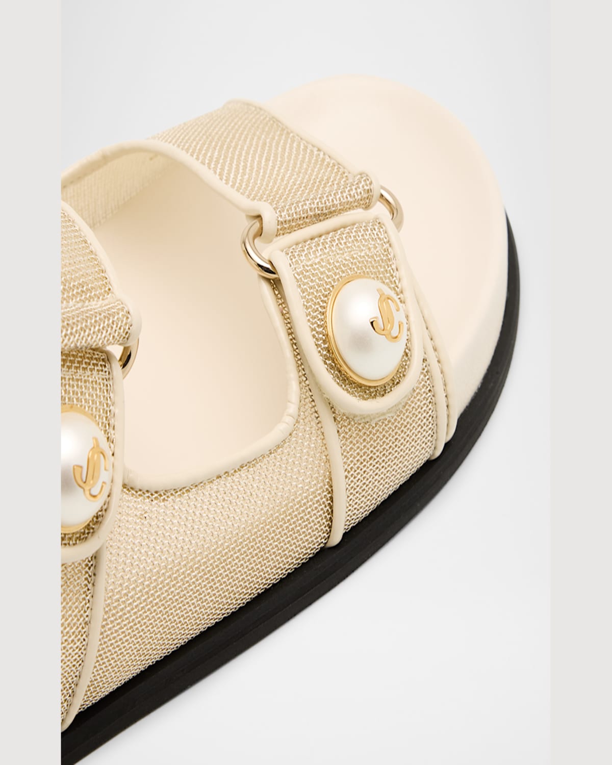 Jimmy Choo Fayence Metallic Pearly-button Slide Sandals In Champagne Latte