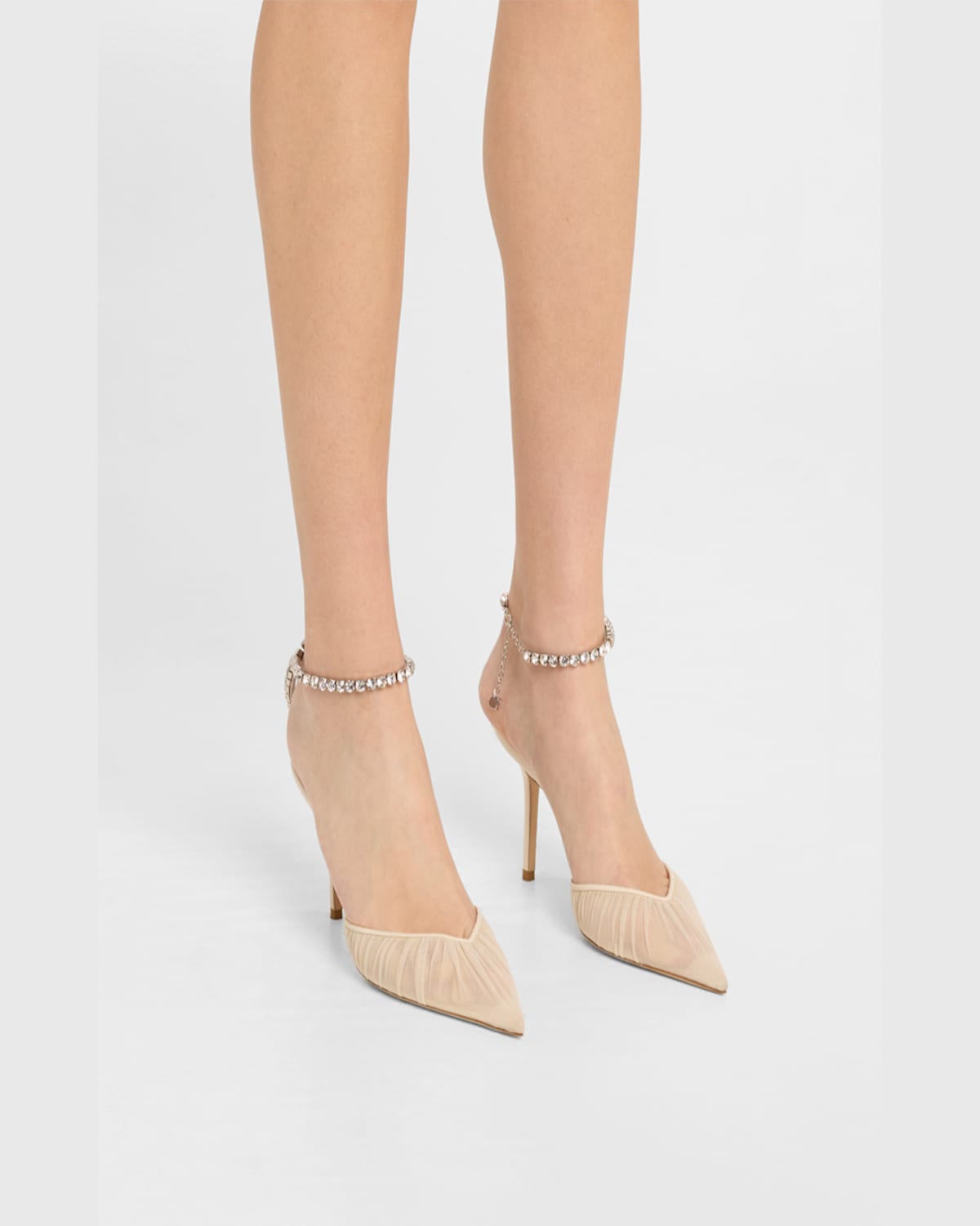 Jimmy Choo Saeda Ruched Crystal Ankle-strap Pumps In Ivory Crystal