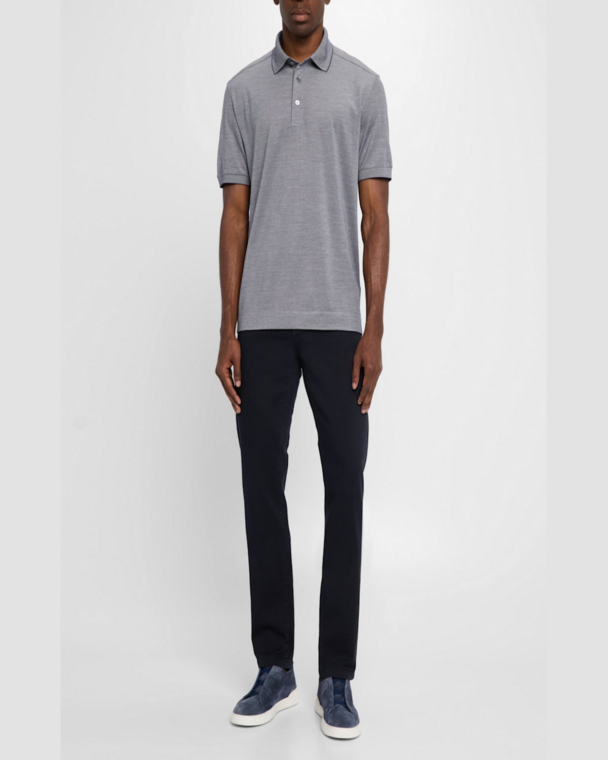 Zegna Men's Melange Cotton And Silk Polo Shirt In Gray