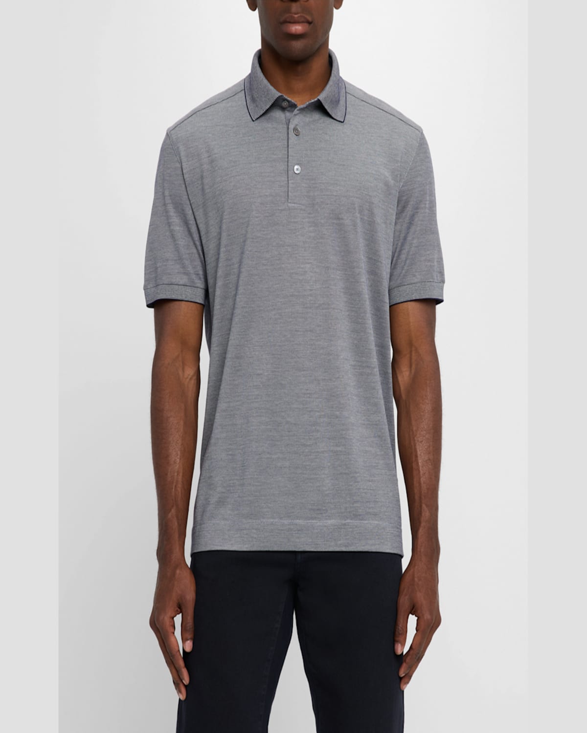 Zegna Men's Melange Cotton And Silk Polo Shirt In Gray