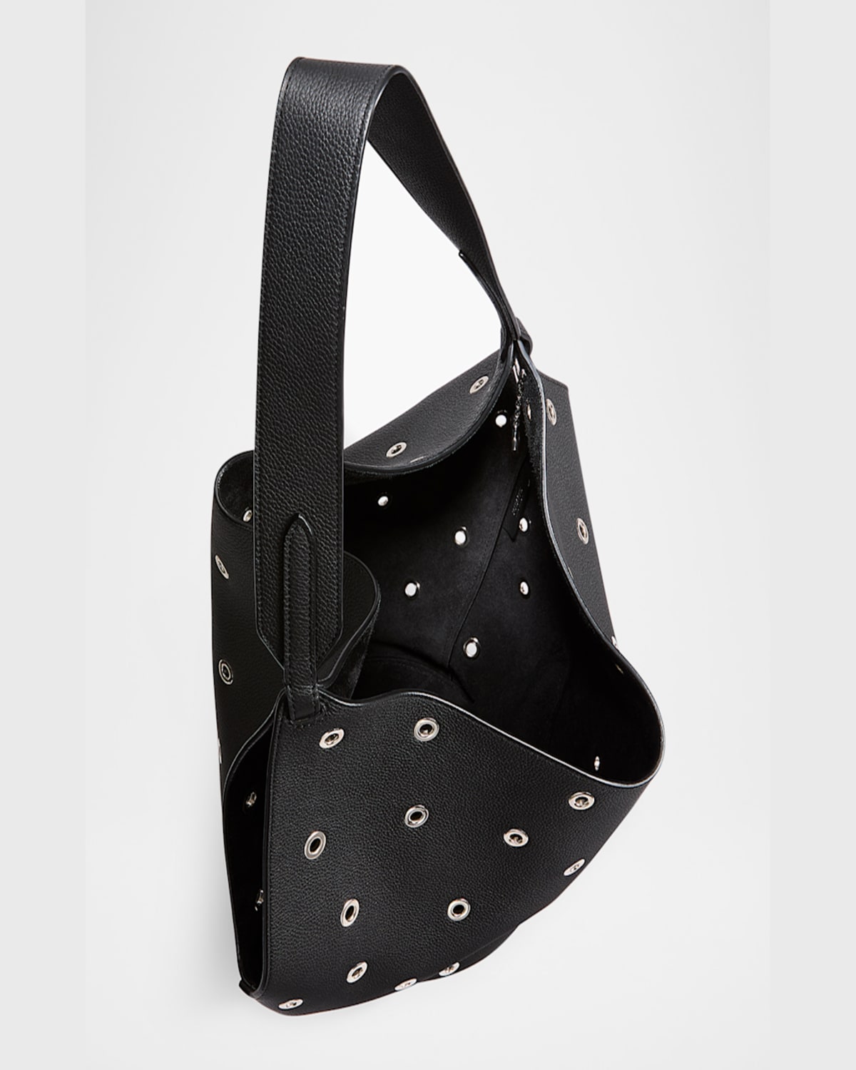 Khaite Lotus Small Tote Black Pebbled Leather With Grommets In Black
