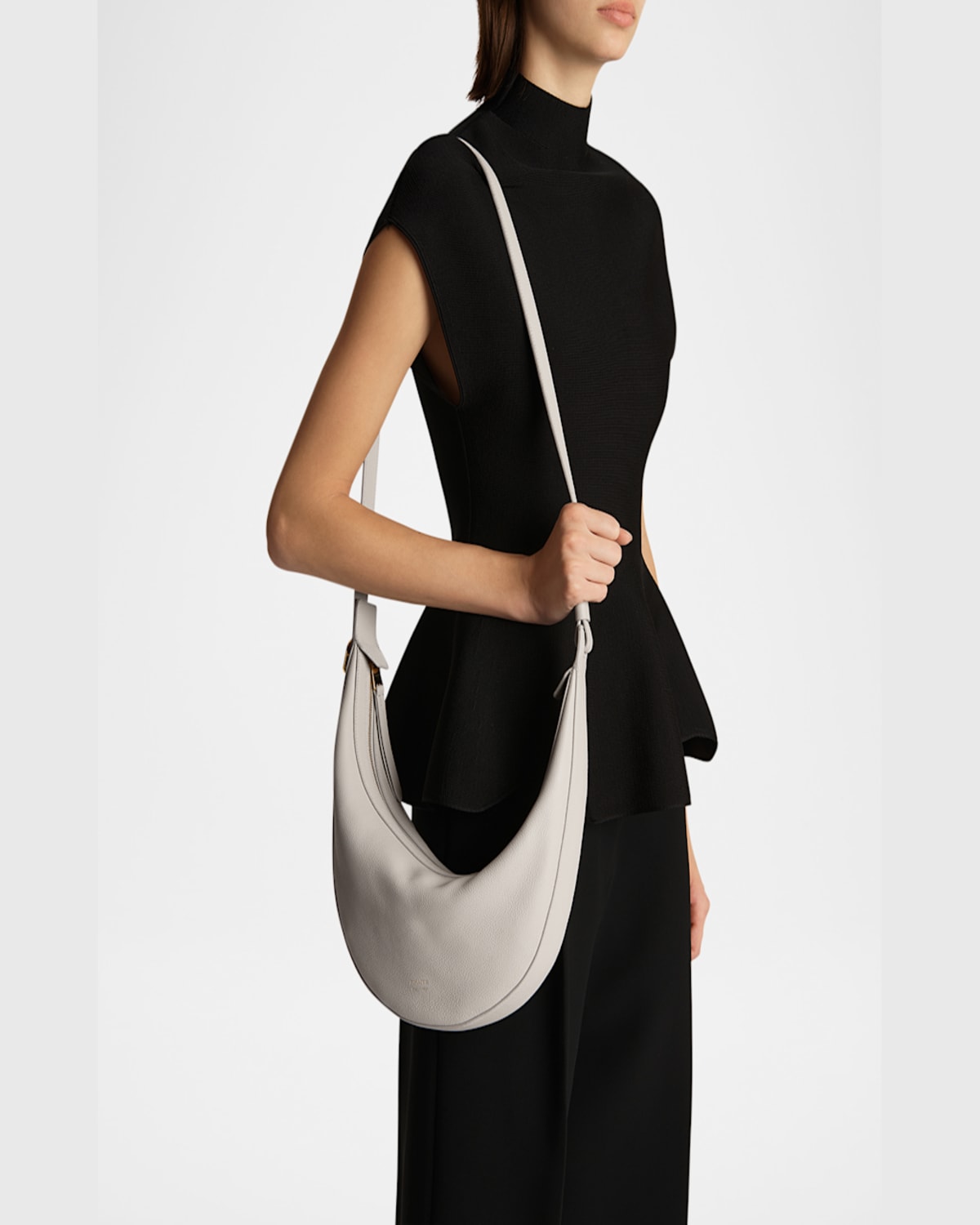 Khaite Augustina Small Zip Calfskin Crossbody Bag In Light Grey