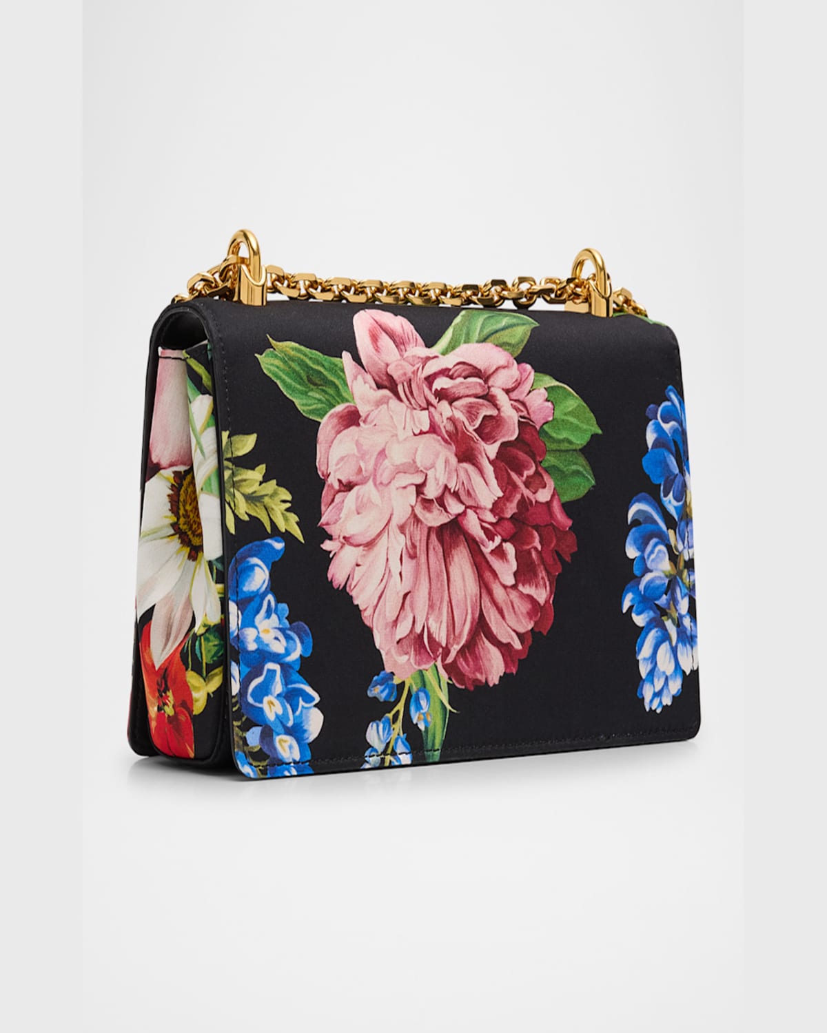 Dolce & Gabbana Dg Girls Floral Flap Chain Crossbody Bag In Black Pink