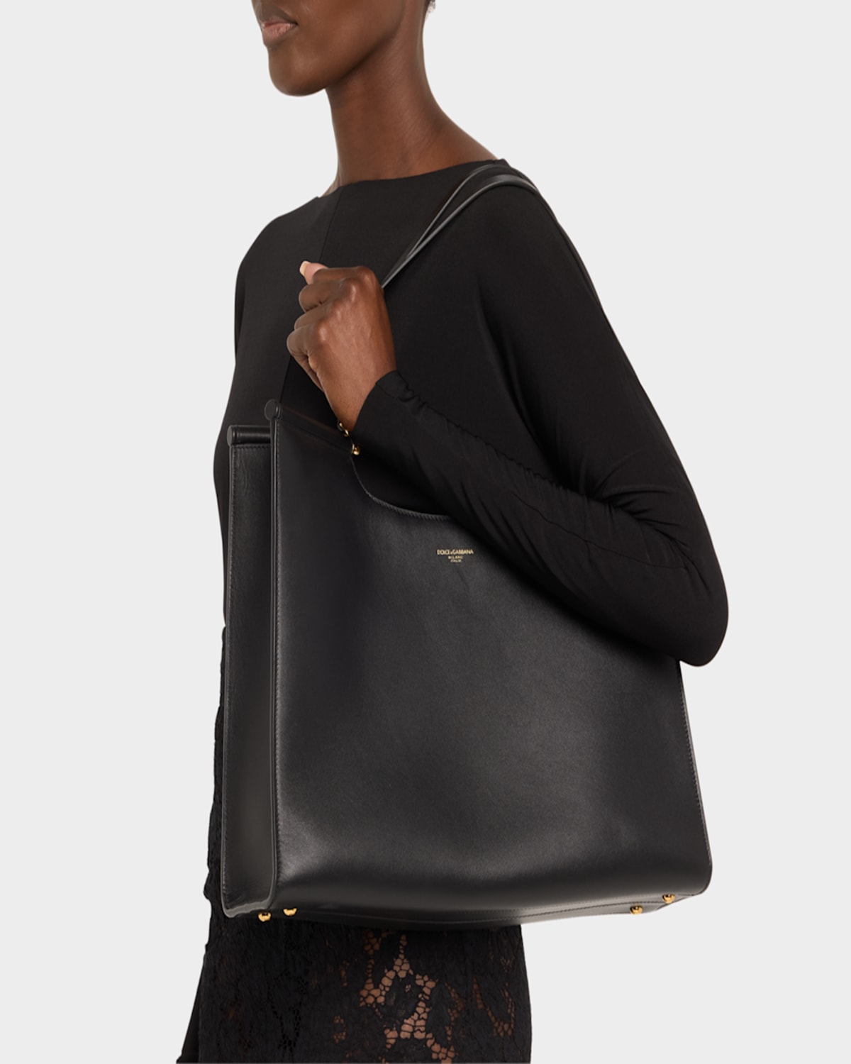 Dolce & Gabbana Large Sicily Calf Leather Tote Bag In Nero