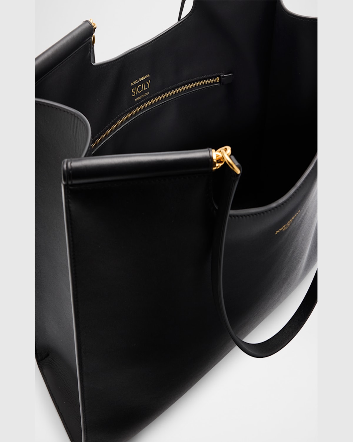 Dolce & Gabbana Large Sicily Calf Leather Tote Bag In Nero