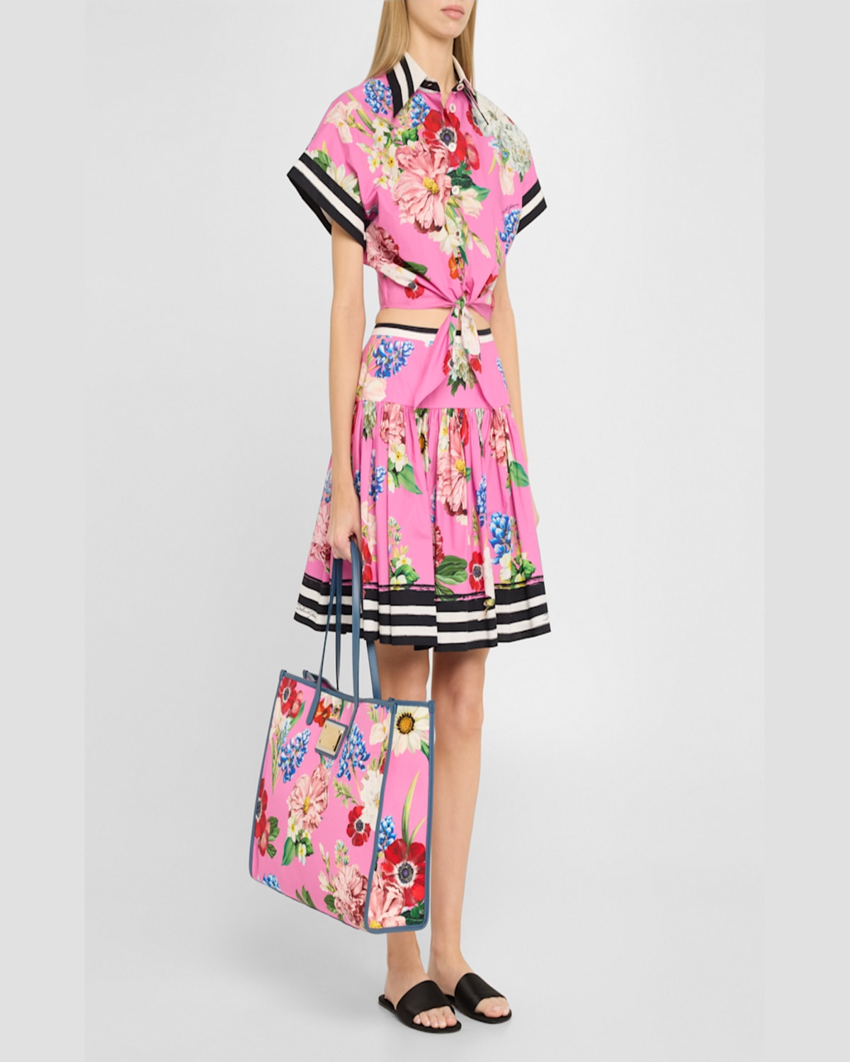 Dolce & Gabbana Floral Canvas Tote Bag In Pink