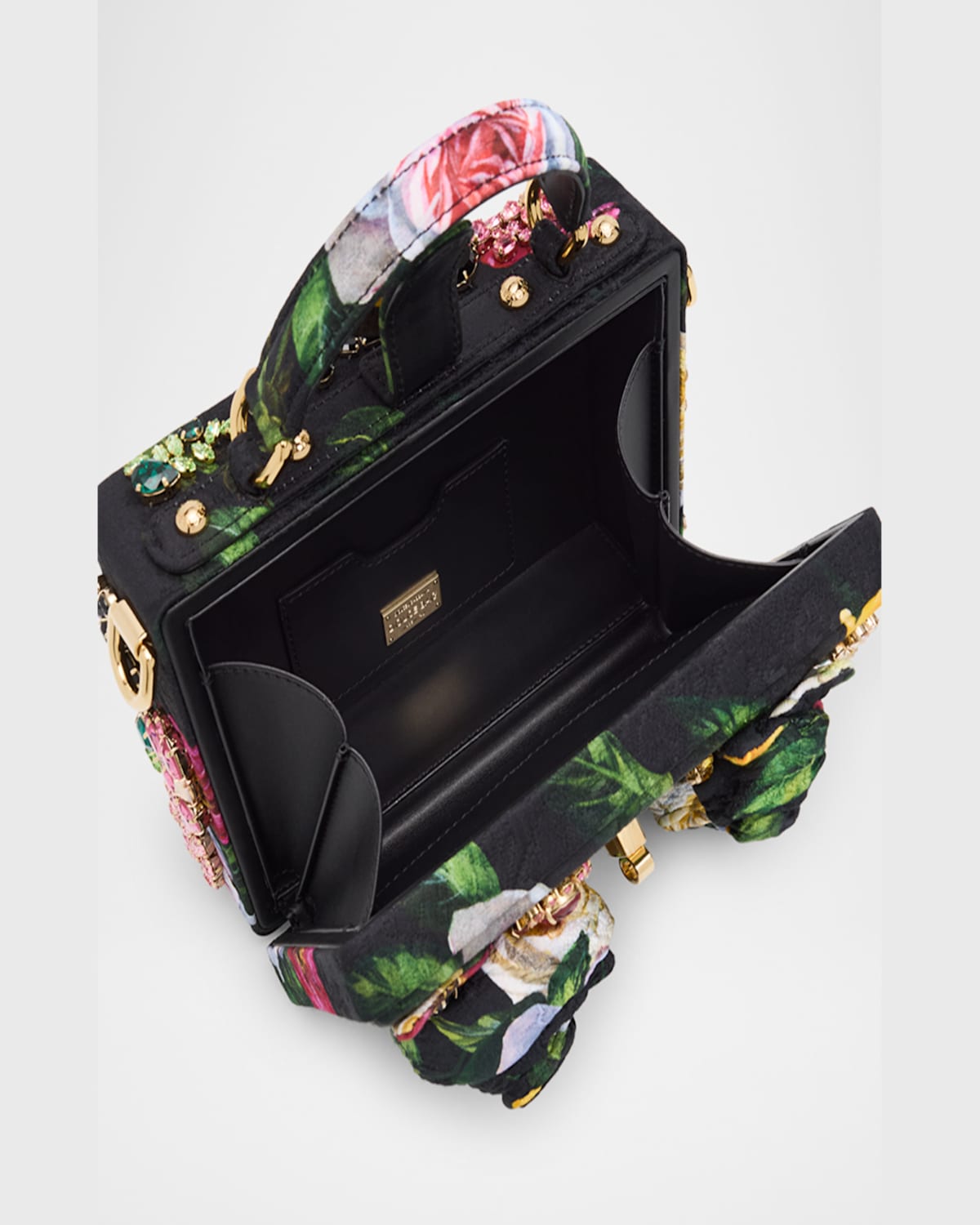 Dolce & Gabbana Flower Brocade Embellished Box Top-handle Bag In Peonie Rose Nero