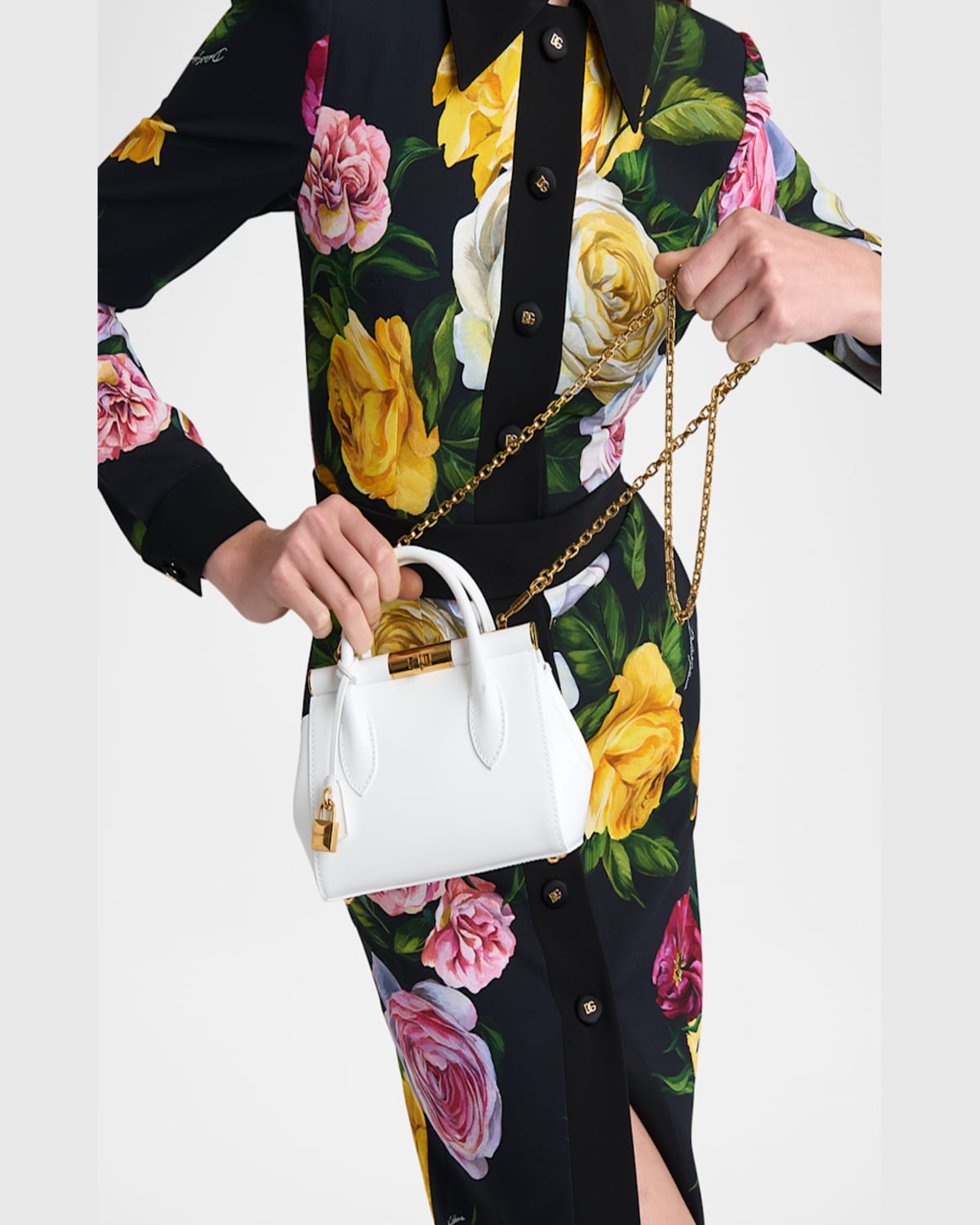 Dolce & Gabbana Small Leather Top Handle Bag In Bianco Ottico