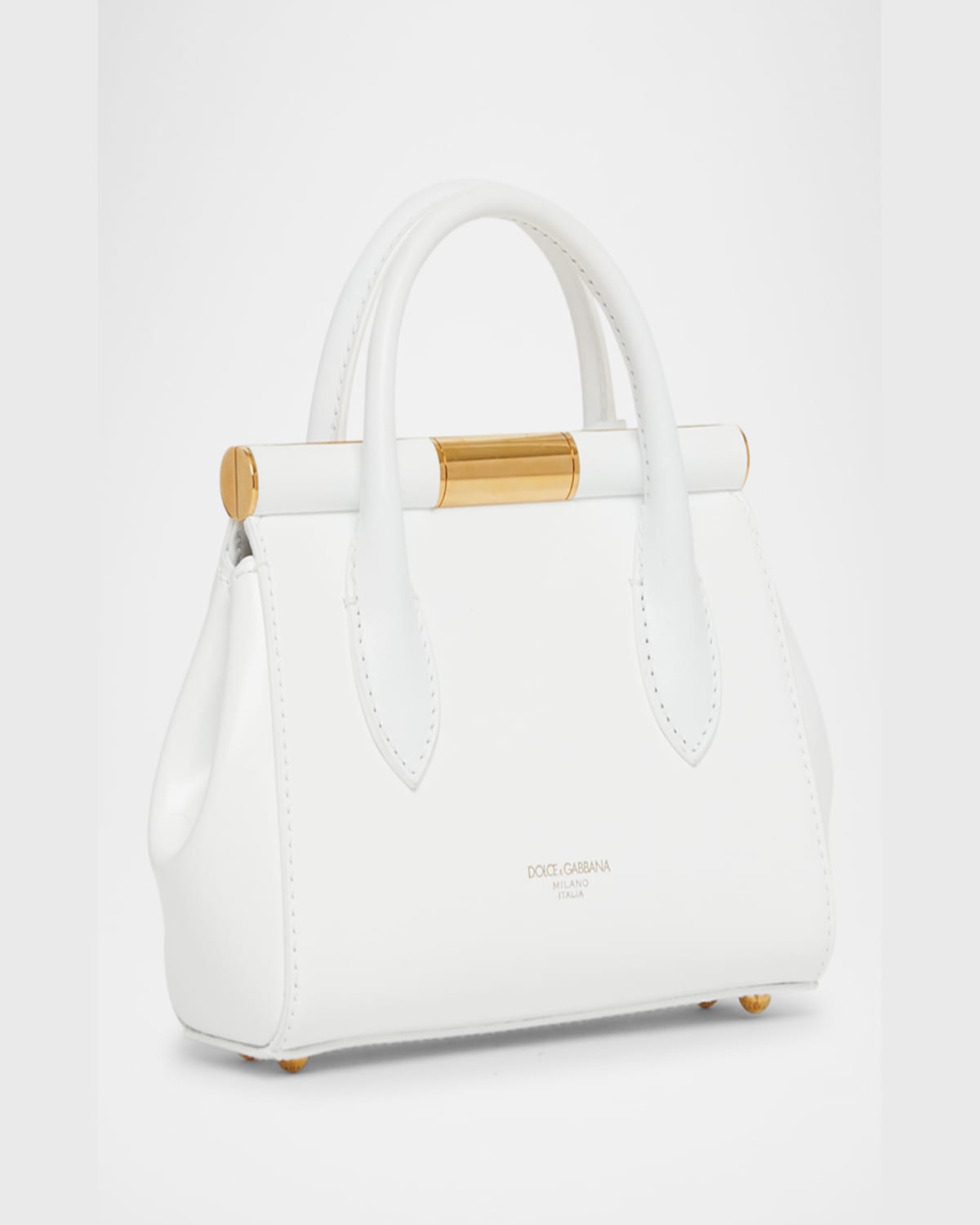 Dolce & Gabbana Small Leather Top Handle Bag In Bianco Ottico
