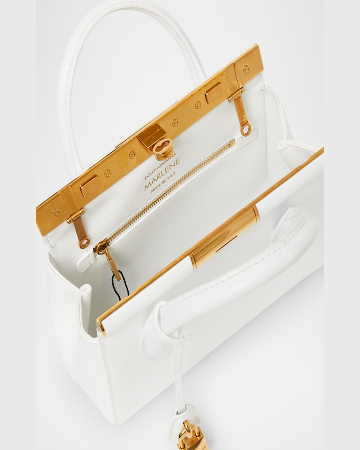 Dolce & Gabbana Small Leather Top Handle Bag In Bianco Ottico