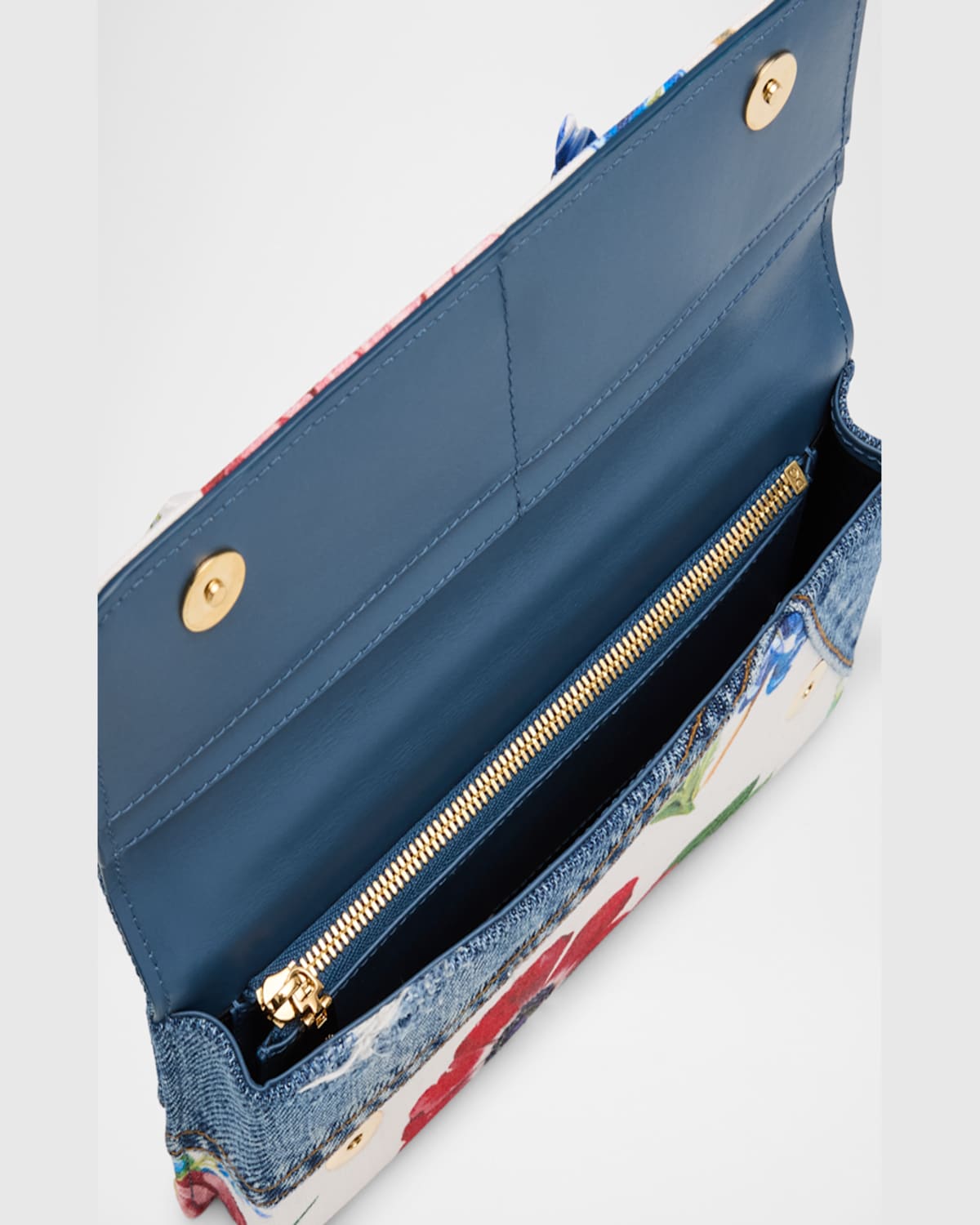 Dolce & Gabbana Sicily Floral Denim Wallet On Chain In White Denim