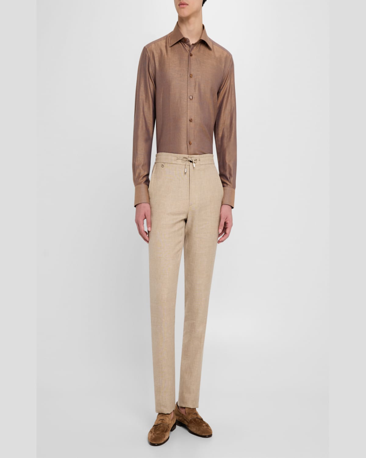 Stefano Ricci Men's Heathered Cotton And Linen Sport Shirt In Brown