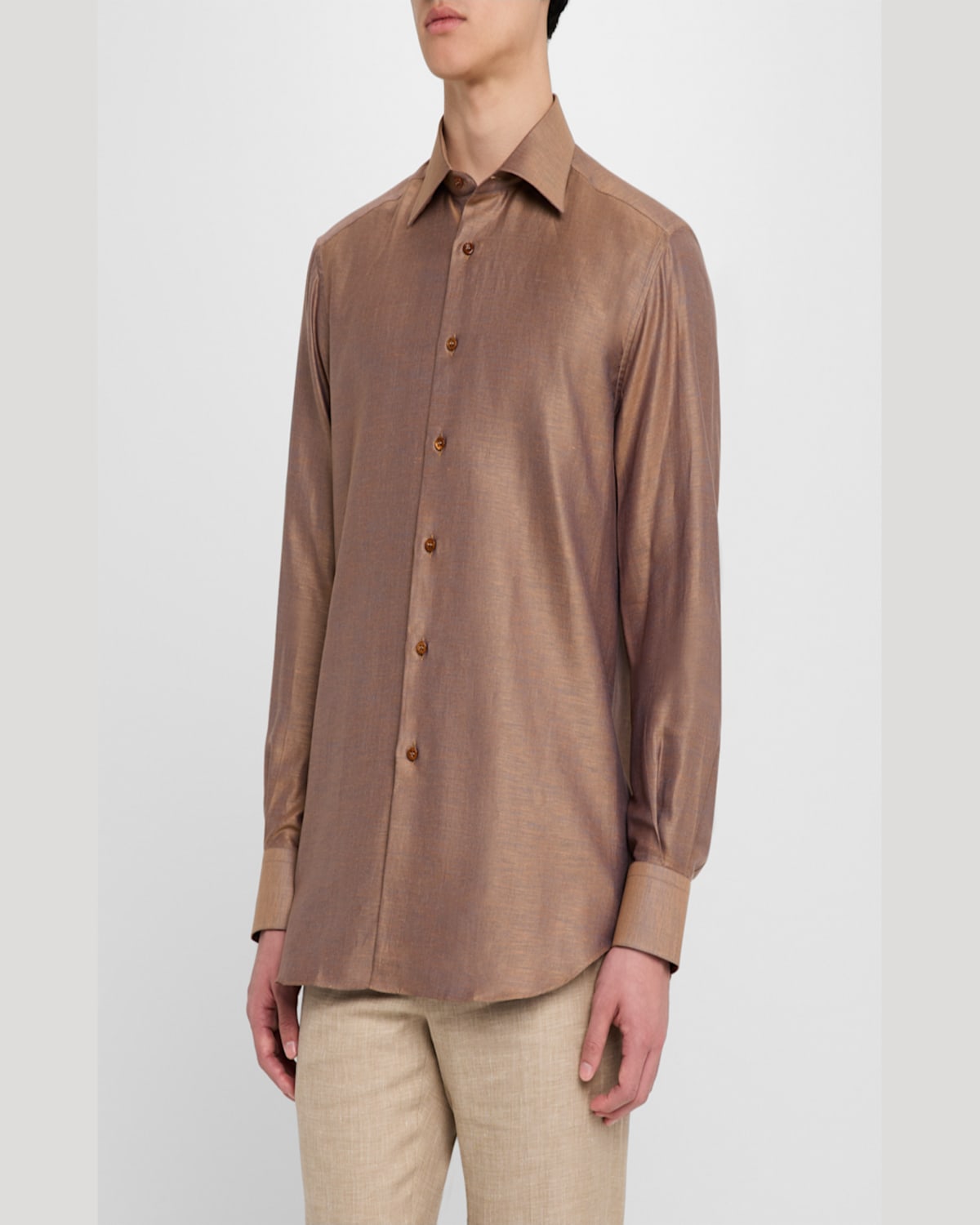 Stefano Ricci Men's Heathered Cotton And Linen Sport Shirt In Brown