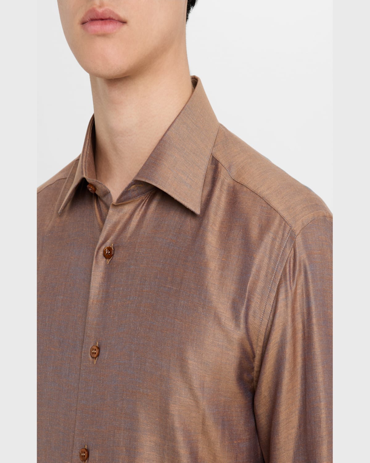 Stefano Ricci Men's Heathered Cotton And Linen Sport Shirt In Brown