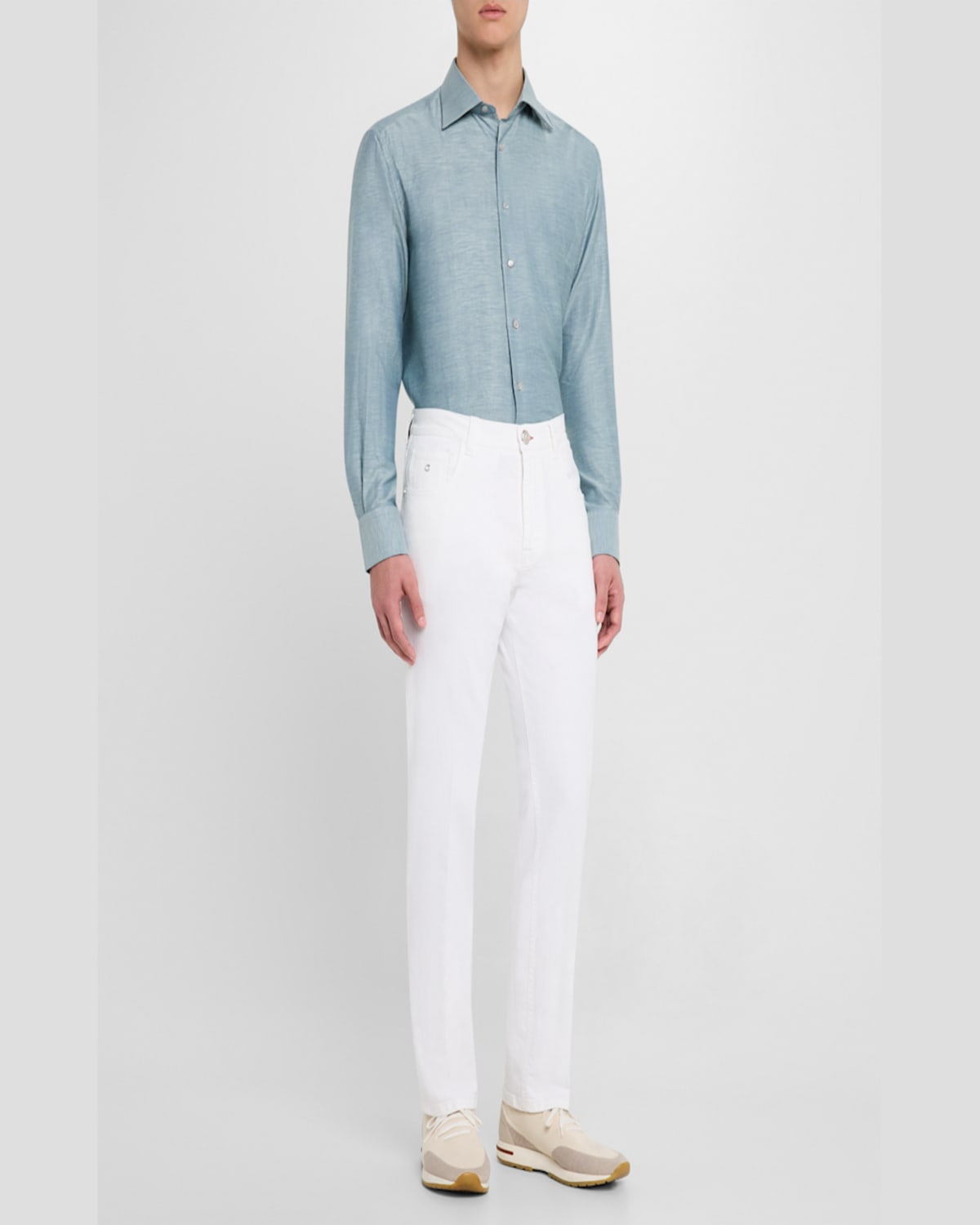 Stefano Ricci Men's Heathered Cotton And Linen Sport Shirt In Light Green
