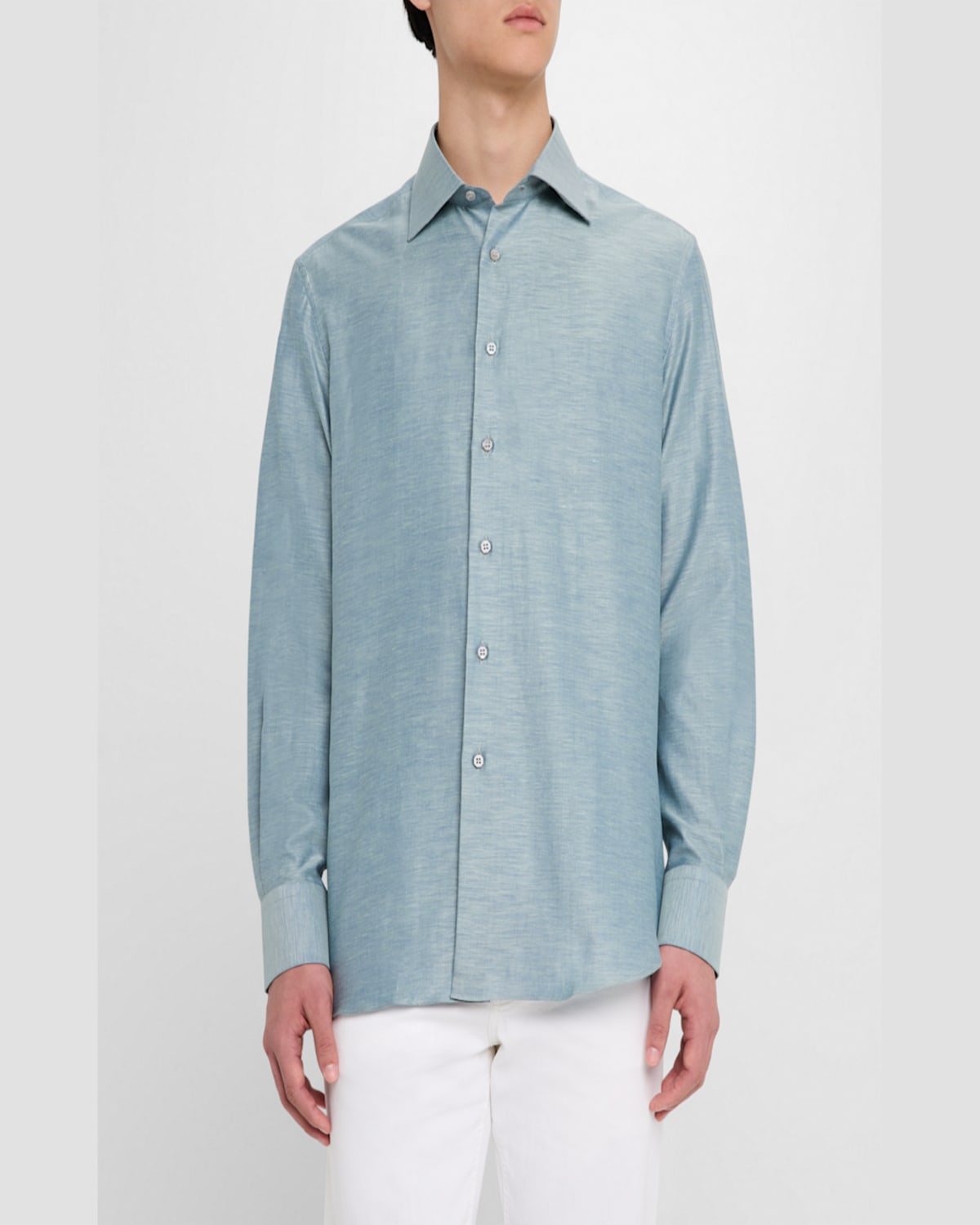 Stefano Ricci Men's Heathered Cotton And Linen Sport Shirt In Light Green