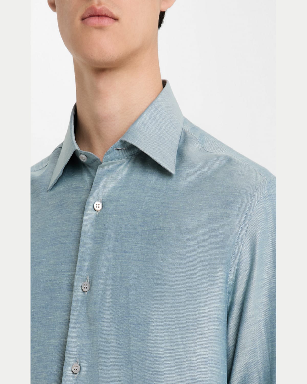 Stefano Ricci Men's Heathered Cotton And Linen Sport Shirt In Light Green